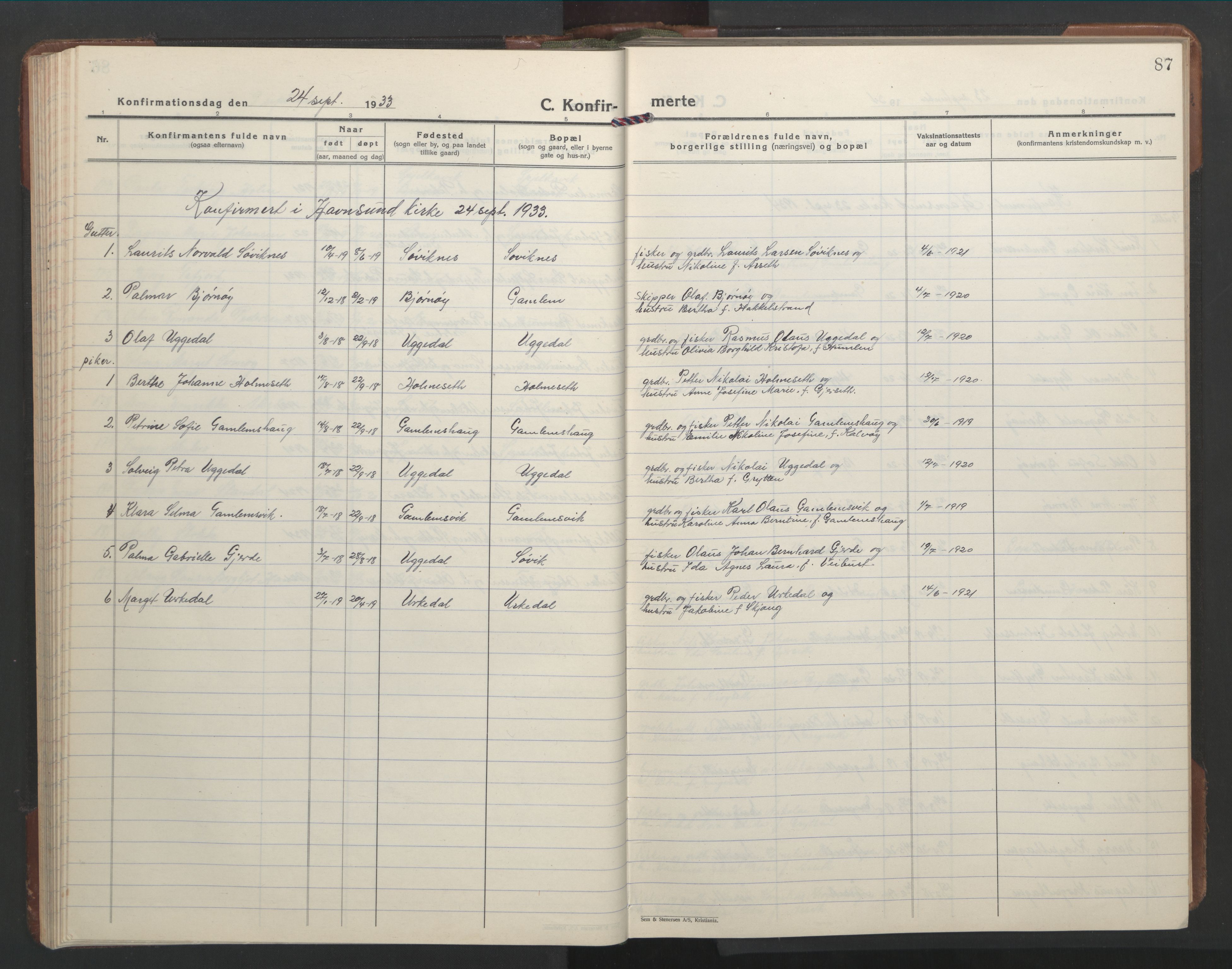 Ministerialprotokoller, klokkerbøker og fødselsregistre - Møre og Romsdal, AV/SAT-A-1454/528/L0435: Klokkerbok nr. 528C16, 1923-1957, s. 87