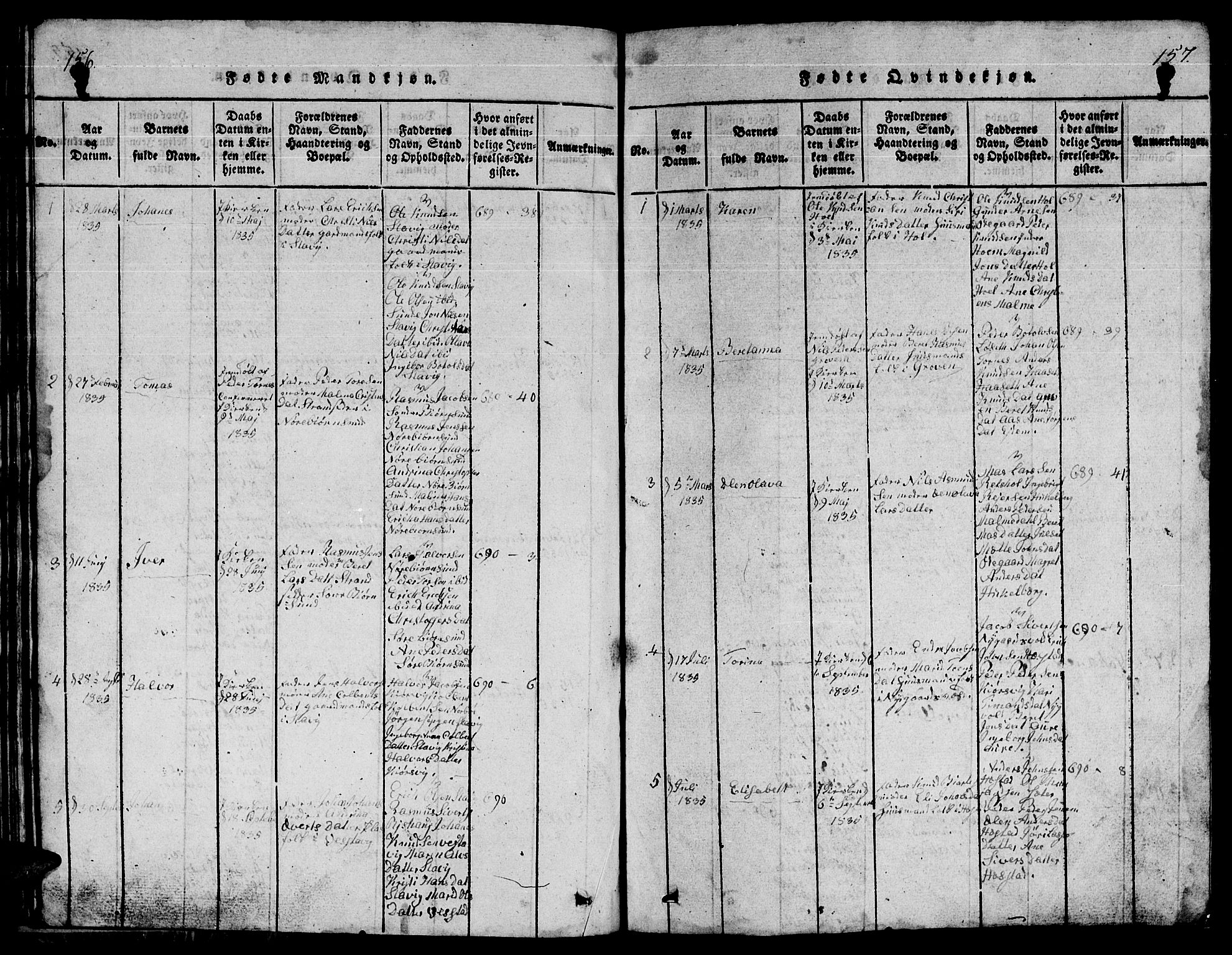 Ministerialprotokoller, klokkerbøker og fødselsregistre - Møre og Romsdal, AV/SAT-A-1454/565/L0752: Klokkerbok nr. 565C01, 1817-1844, s. 156-157