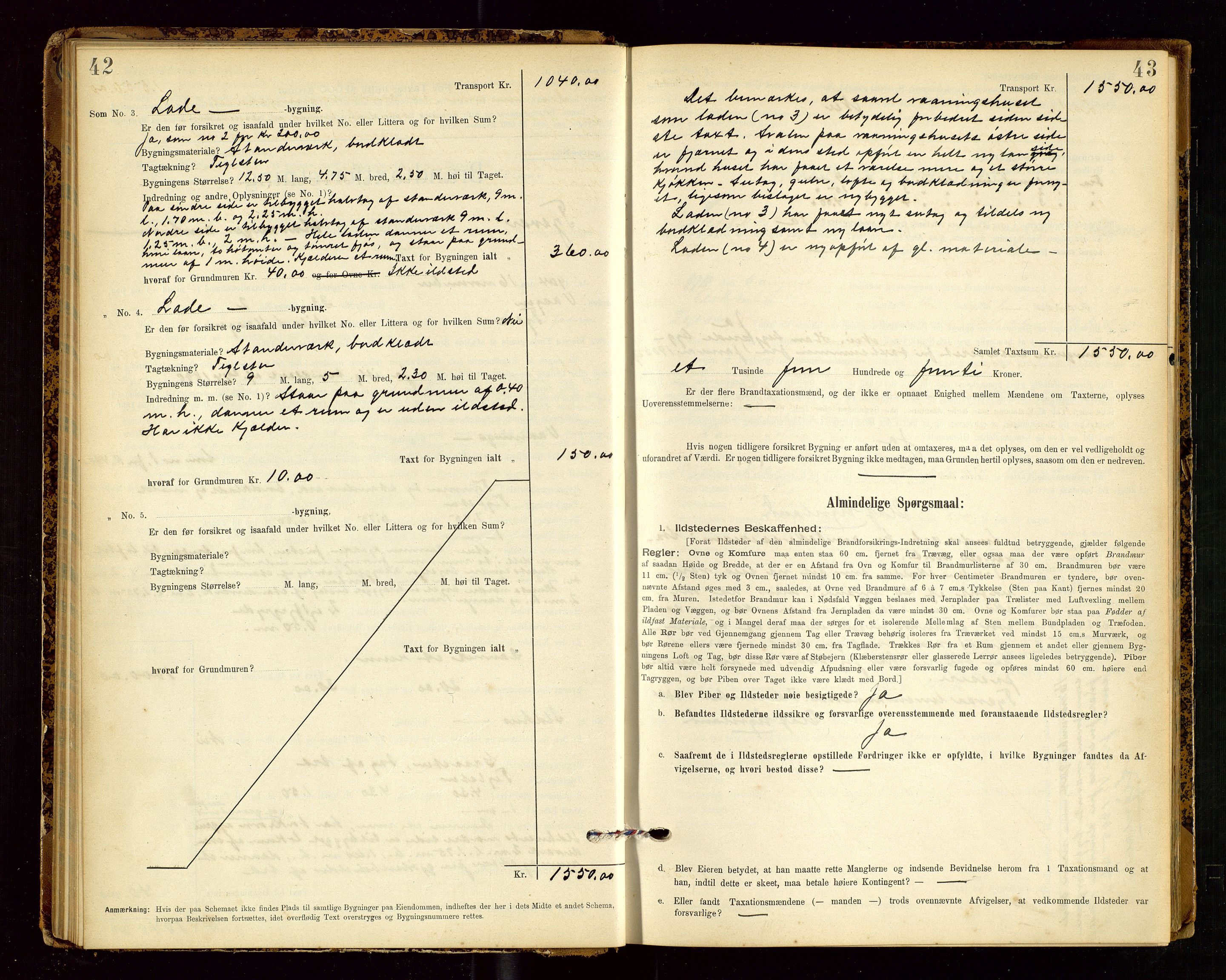 Tysvær lensmannskontor, AV/SAST-A-100192/Gob/L0002: "Brandtakstprotokol for Lensmanden i Tysvær", 1901-1932, s. 42-43