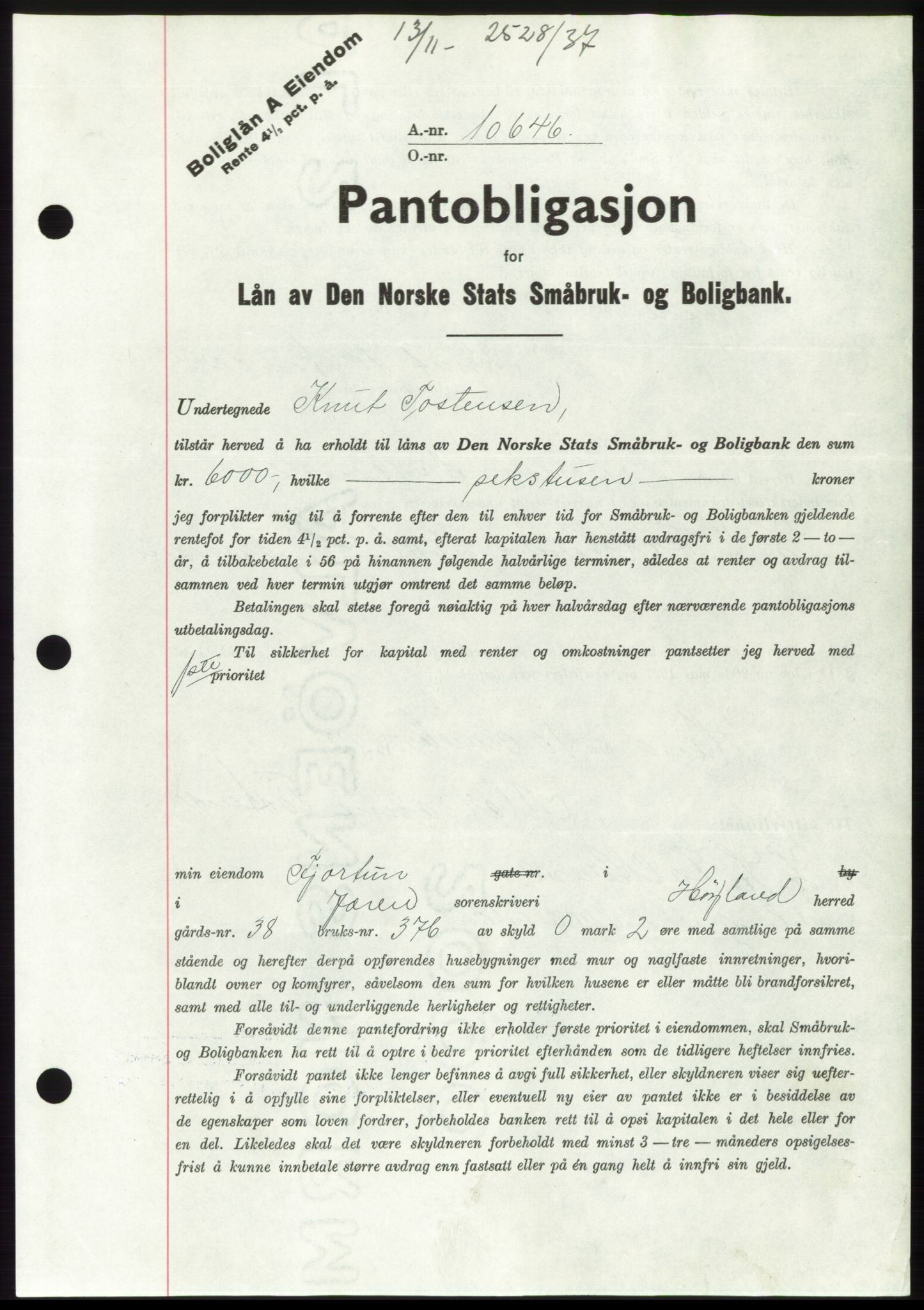 Jæren sorenskriveri, SAST/A-100310/03/G/Gba/L0069: Pantebok, 1937-1937, Dagboknr: 3528/1937