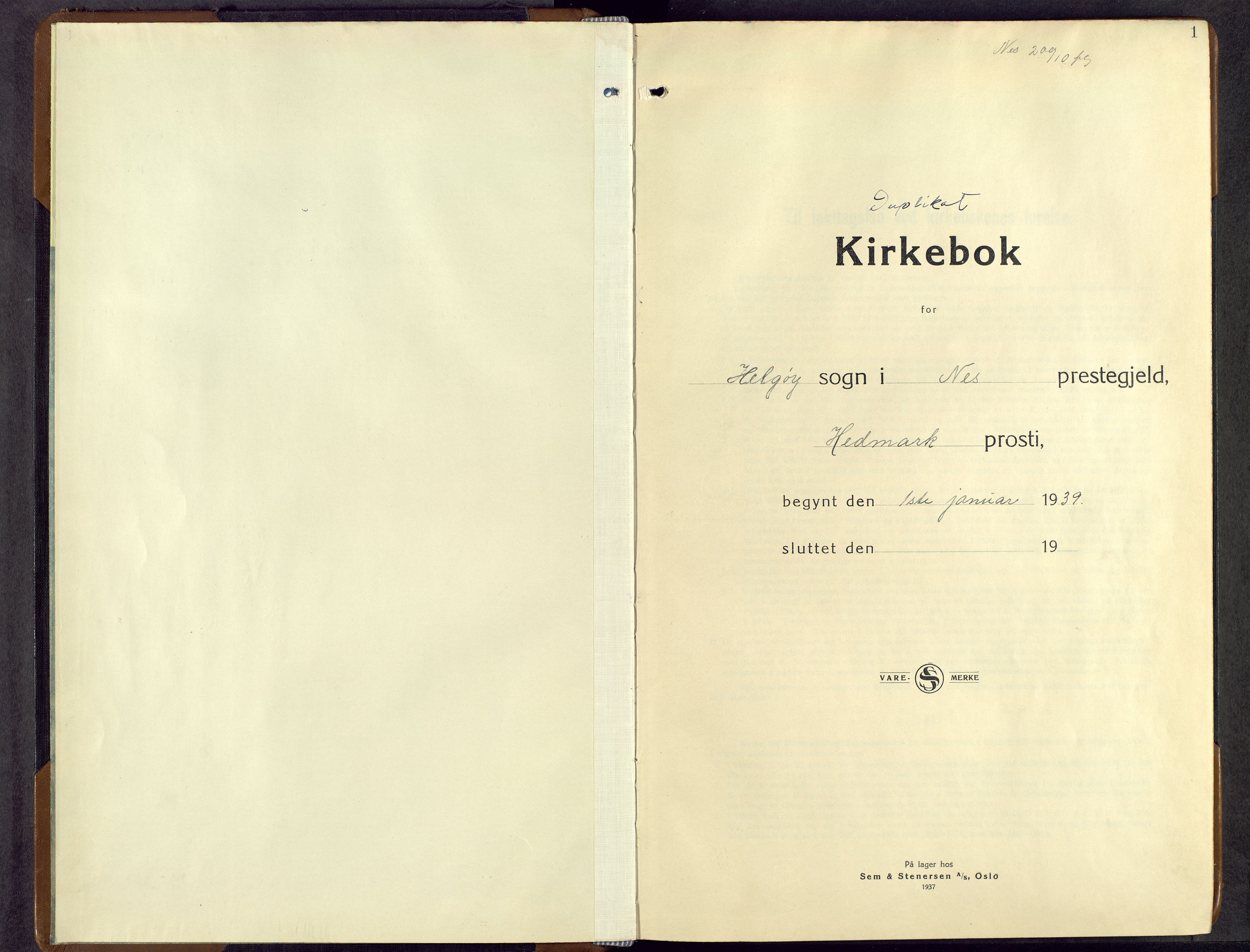 Nes prestekontor, Hedmark, SAH/PREST-020/L/La/L0013: Klokkerbok nr. 13, 1939-1967, s. 1