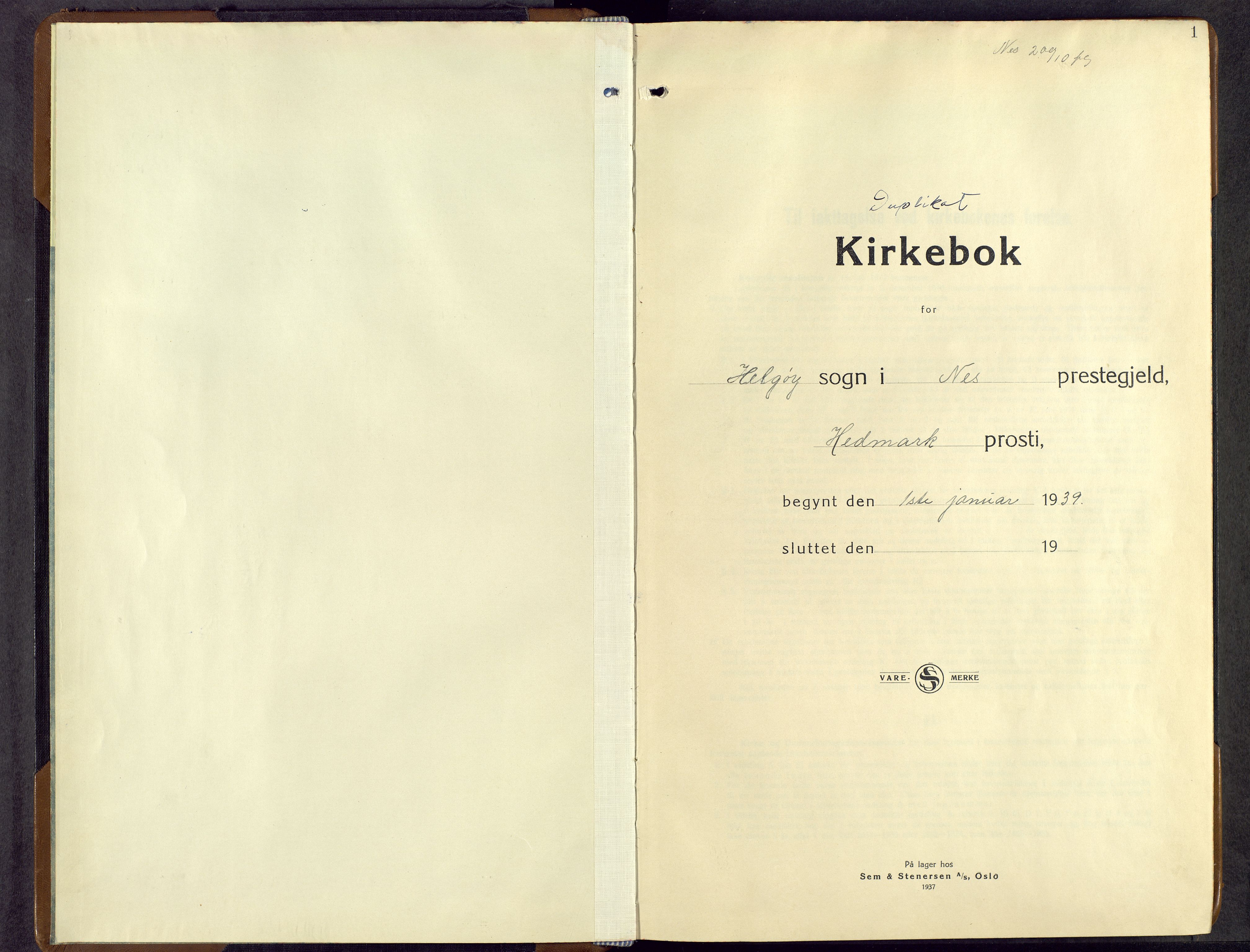 Nes prestekontor, Hedmark, AV/SAH-PREST-020/L/La/L0013: Klokkerbok nr. 13, 1939-1967, s. 1