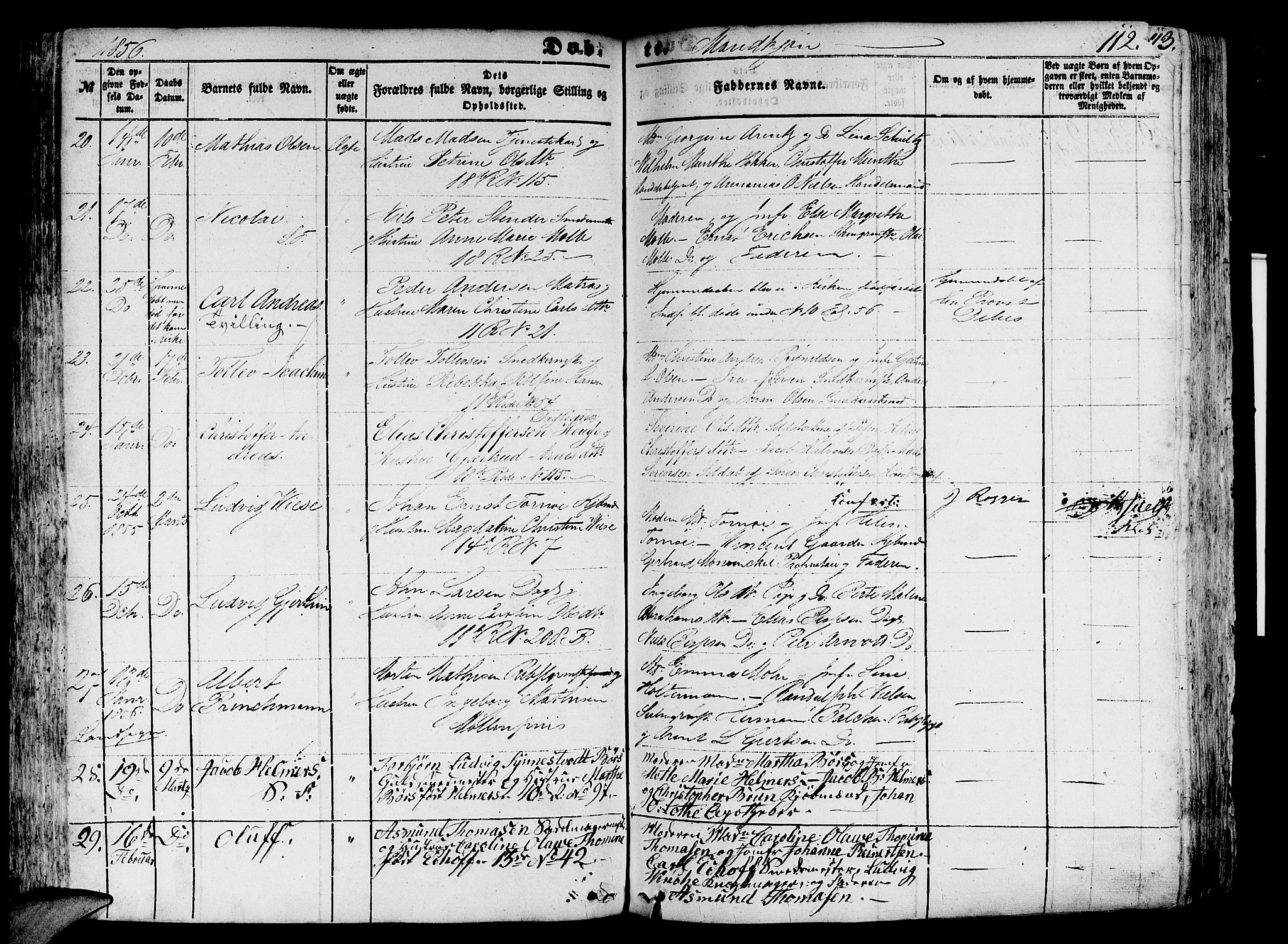 Domkirken sokneprestembete, AV/SAB-A-74801/H/Hab/L0010: Klokkerbok nr. B 3, 1849-1856, s. 112