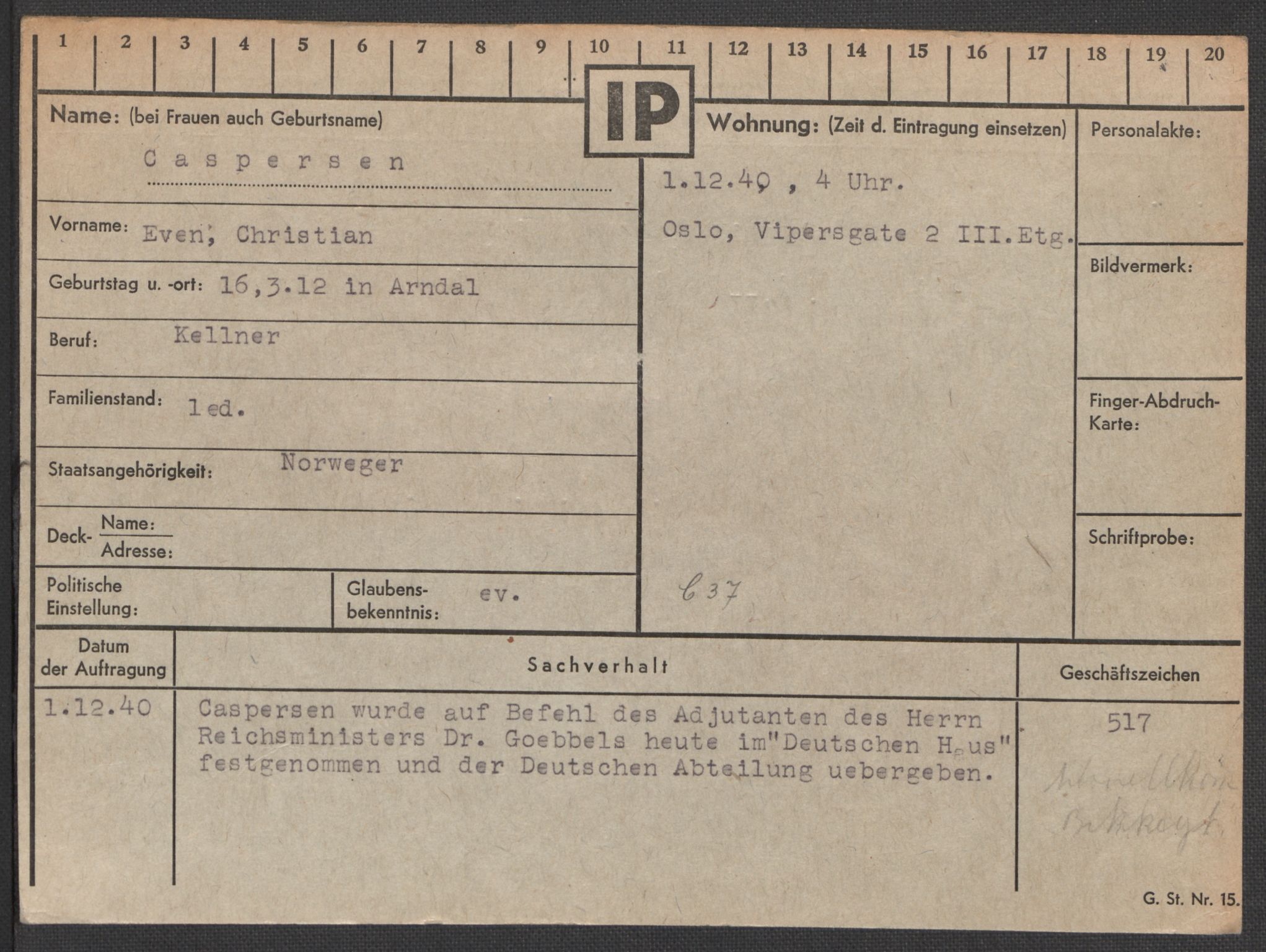 Befehlshaber der Sicherheitspolizei und des SD, AV/RA-RAFA-5969/E/Ea/Eaa/L0002: Register over norske fanger i Møllergata 19: Bj-Eng, 1940-1945, s. 675