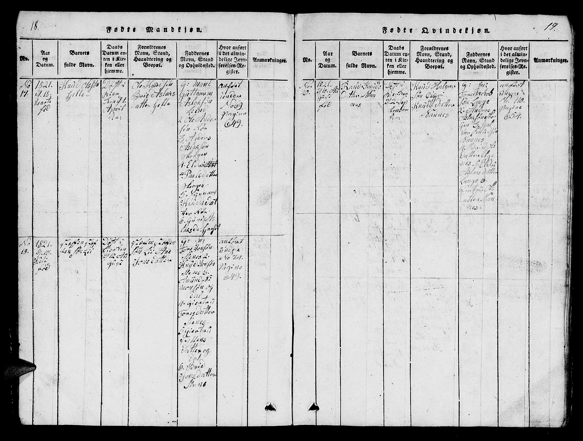 Ministerialprotokoller, klokkerbøker og fødselsregistre - Møre og Romsdal, SAT/A-1454/554/L0644: Klokkerbok nr. 554C01, 1818-1851, s. 18-19