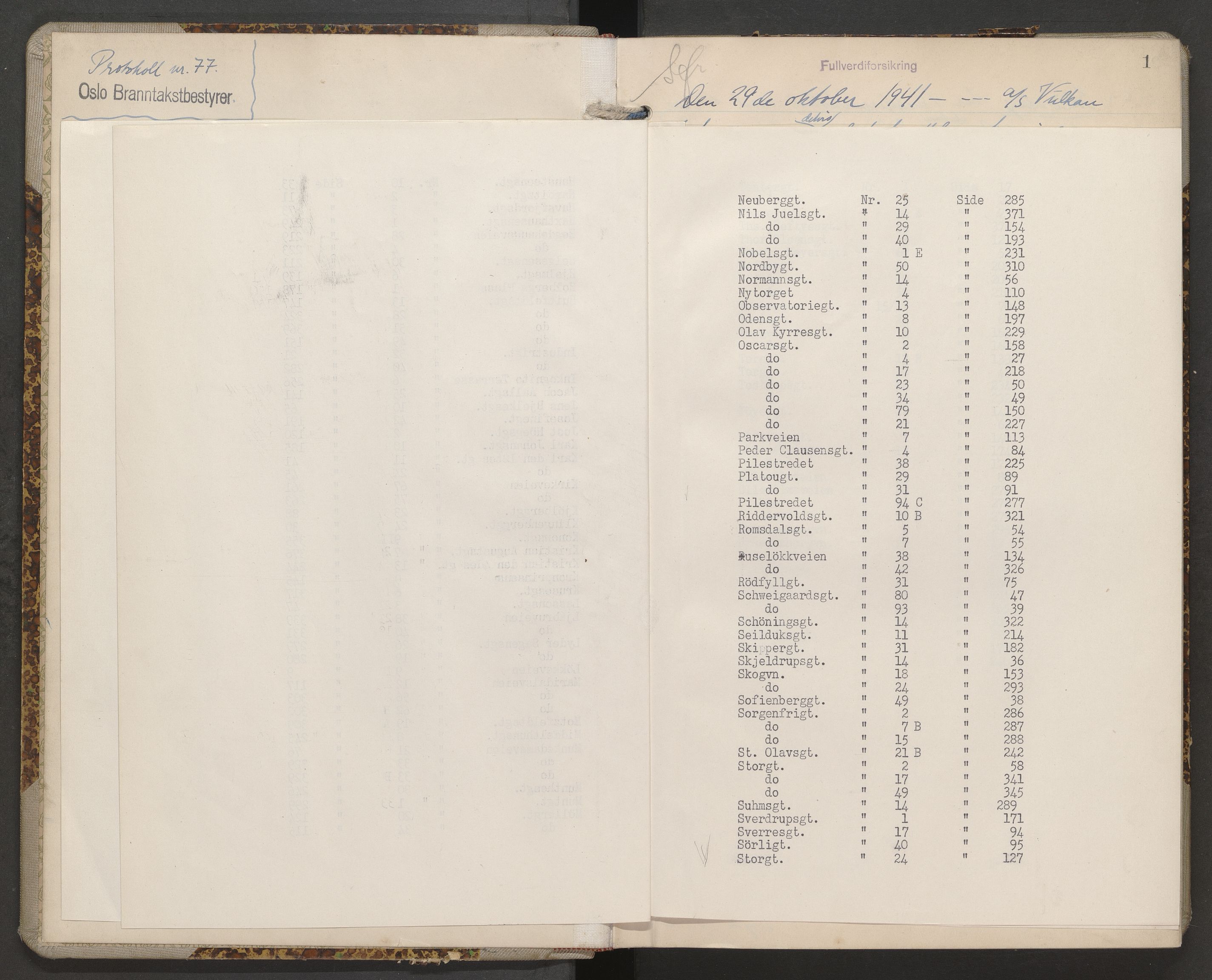 Norges brannkasse, branntakster Oslo, AV/SAO-A-11402/F/Fb/L0001: Branntakstprotokoll, 1941-1942