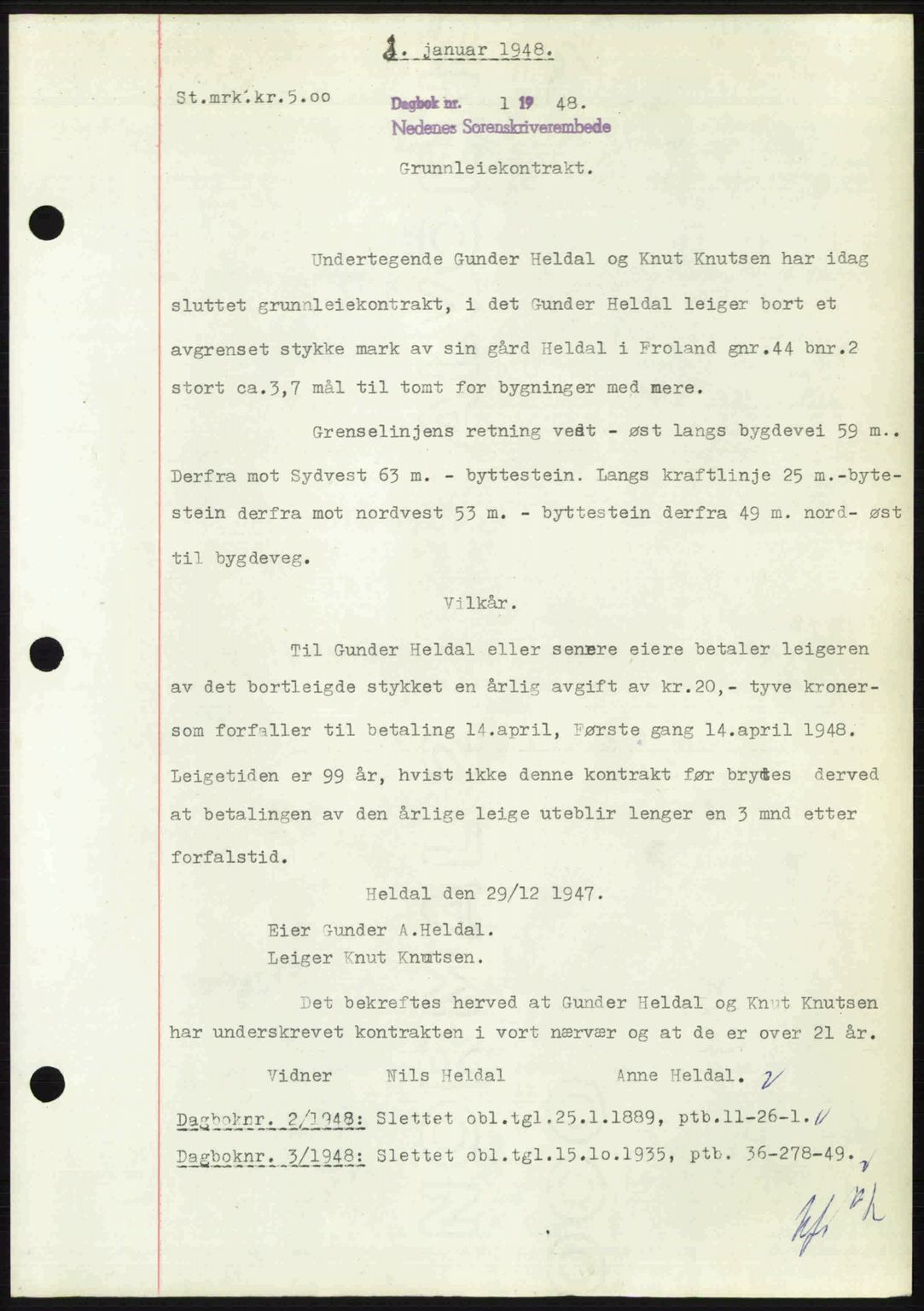 Nedenes sorenskriveri, AV/SAK-1221-0006/G/Gb/Gba/L0058: Pantebok nr. A10, 1947-1948, Dagboknr: 1/1948