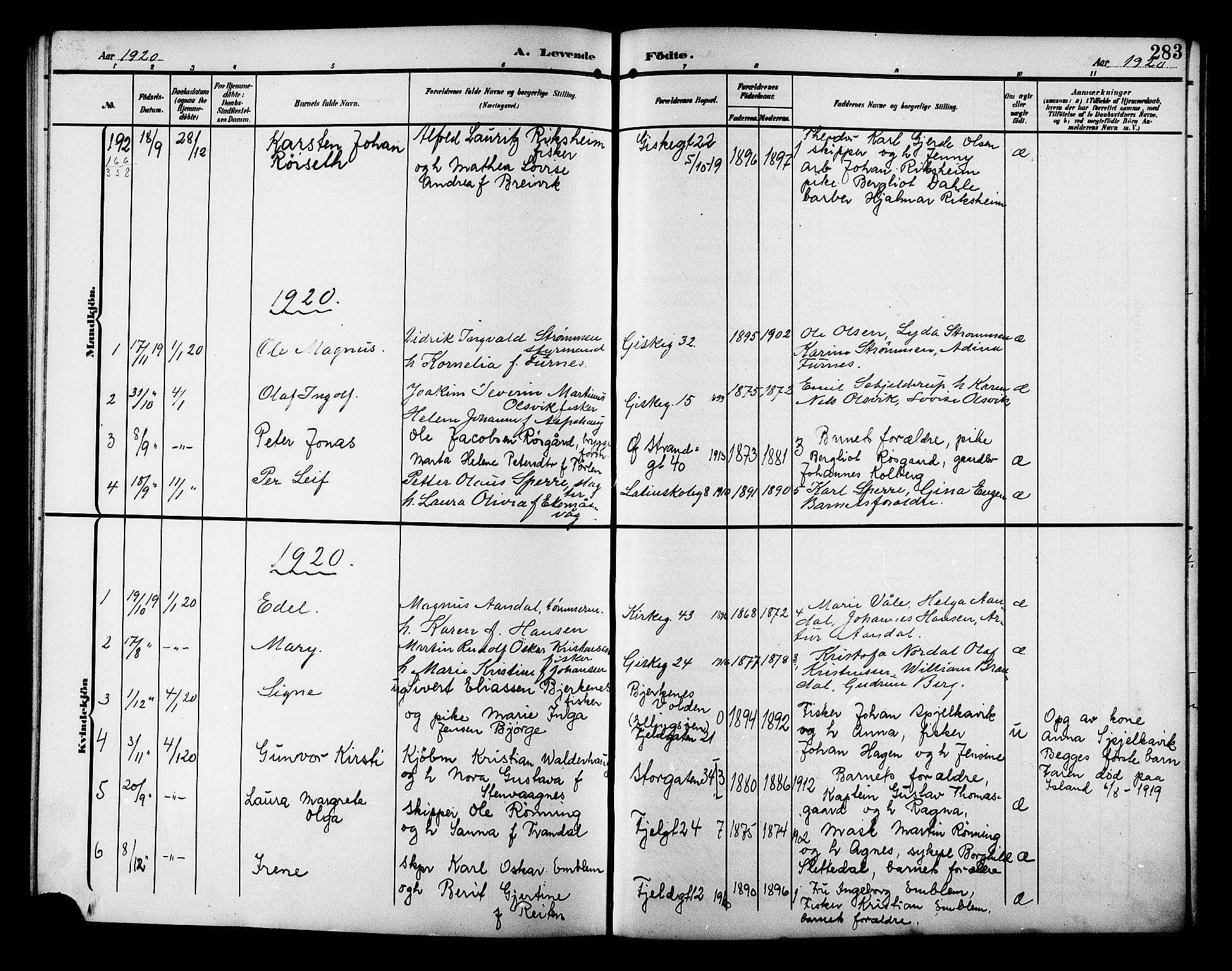 Ministerialprotokoller, klokkerbøker og fødselsregistre - Møre og Romsdal, AV/SAT-A-1454/529/L0471: Klokkerbok nr. 529C08, 1909-1921, s. 283