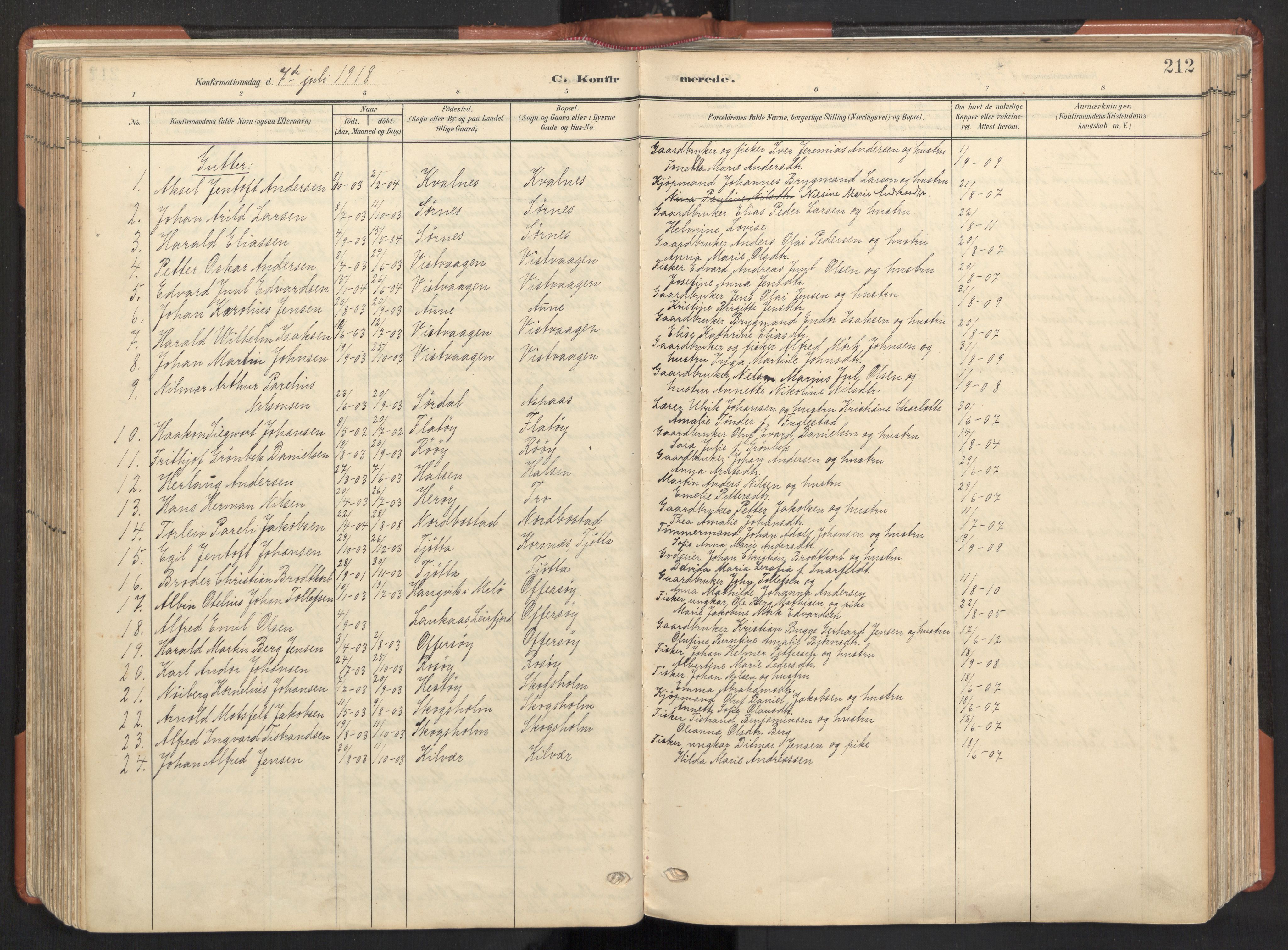 Ministerialprotokoller, klokkerbøker og fødselsregistre - Nordland, AV/SAT-A-1459/817/L0265: Ministerialbok nr. 817A05, 1908-1944, s. 212
