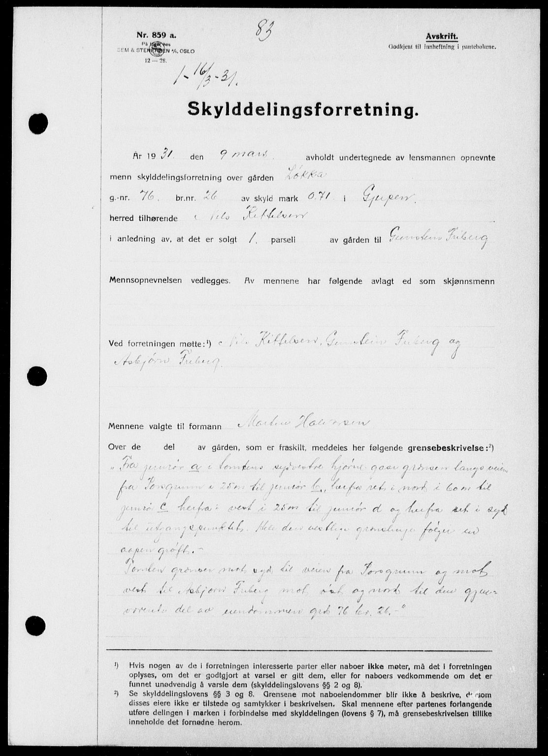 Gjerpen sorenskriveri, SAKO/A-216/G/Ga/Gaa/L0054: Pantebok nr. I 54-56, 1930-1931, s. 83, Tingl.dato: 16.03.1931