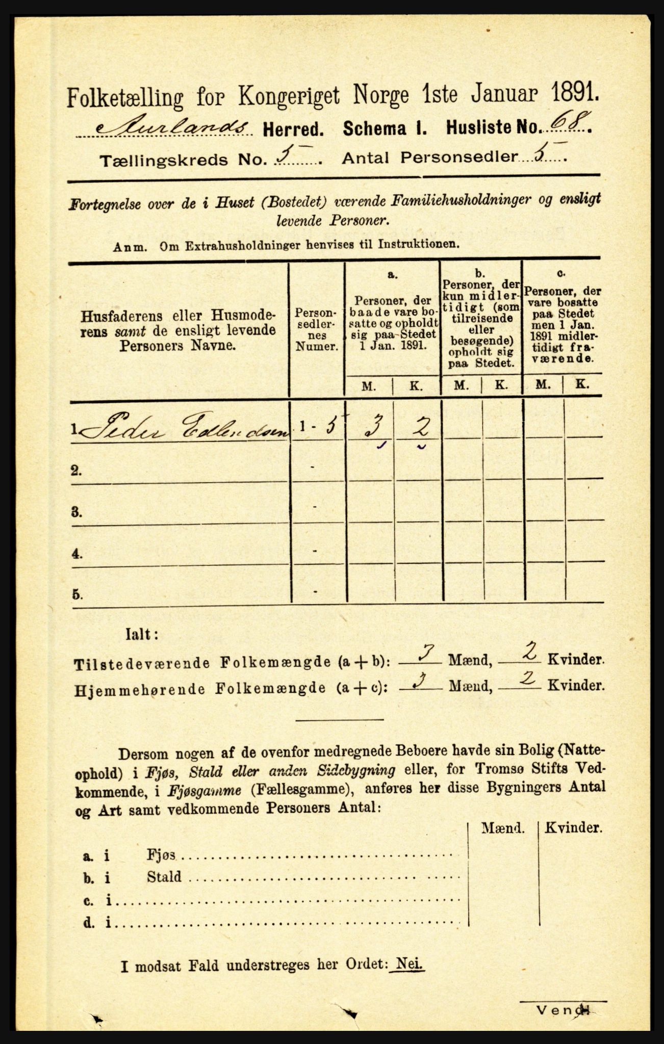 RA, Folketelling 1891 for 1421 Aurland herred, 1891, s. 1776