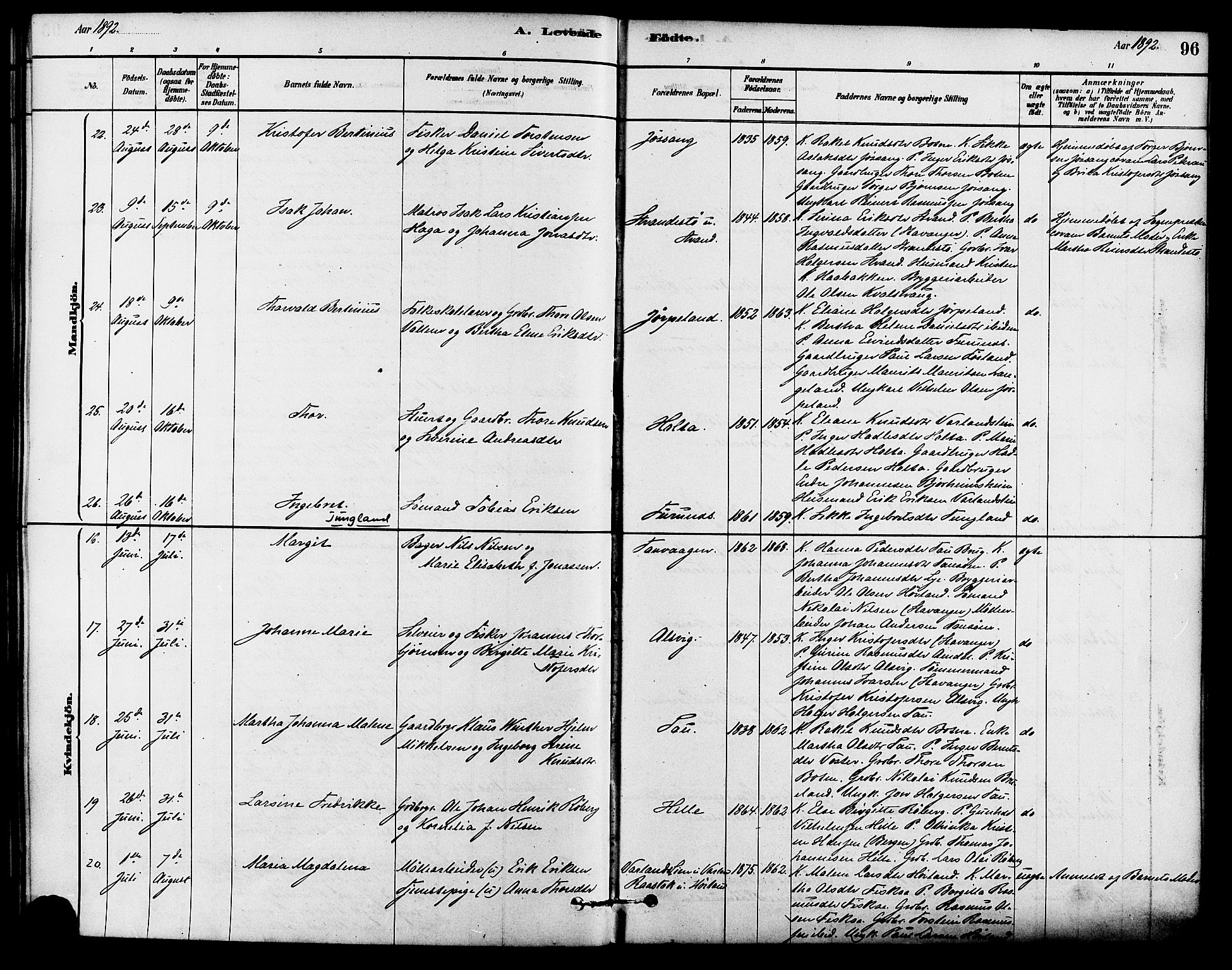 Strand sokneprestkontor, AV/SAST-A-101828/H/Ha/Haa/L0009: Ministerialbok nr. A 9, 1877-1908, s. 96