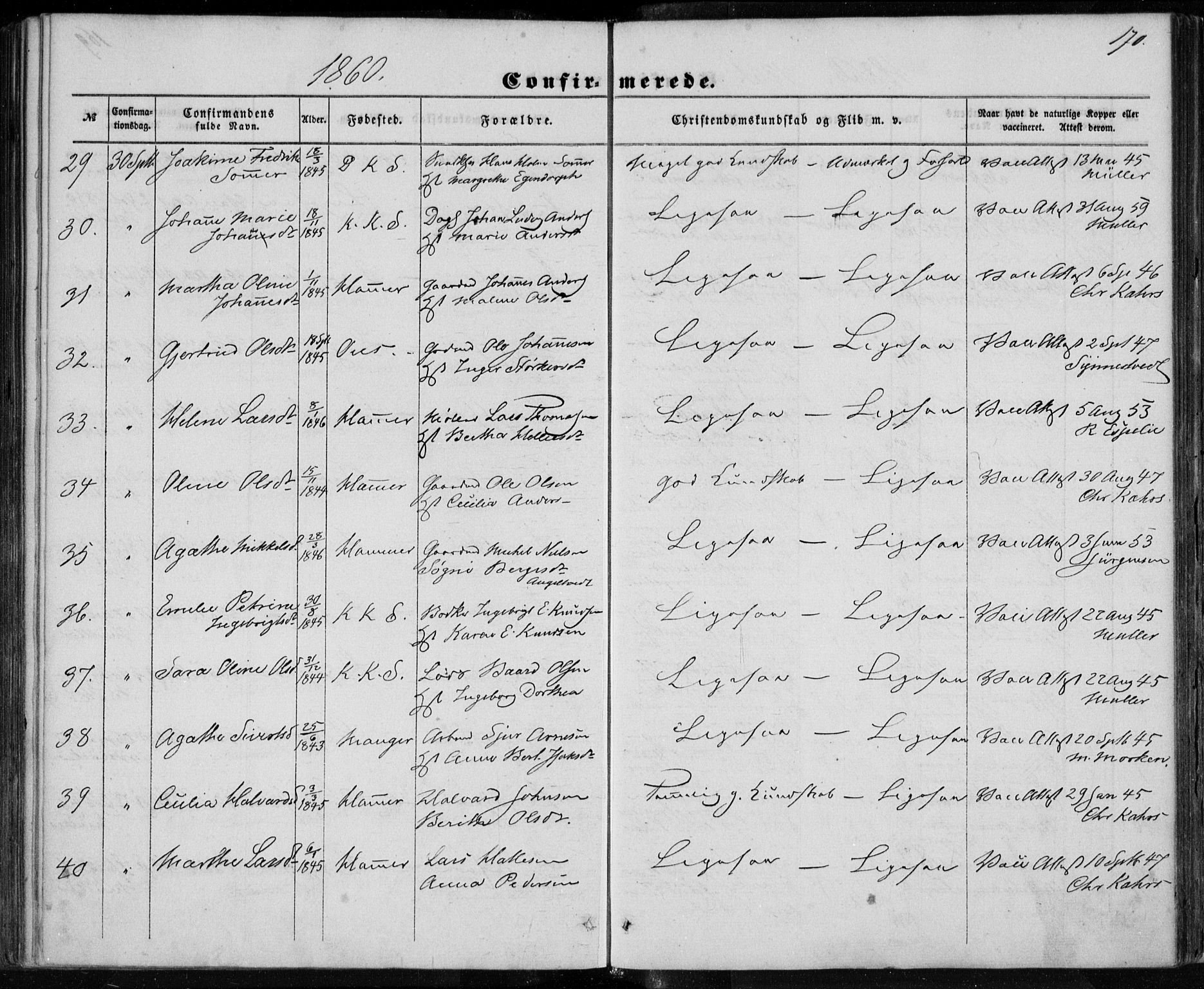 Korskirken sokneprestembete, SAB/A-76101/H/Haa/L0027: Ministerialbok nr. C 3, 1854-1868, s. 170