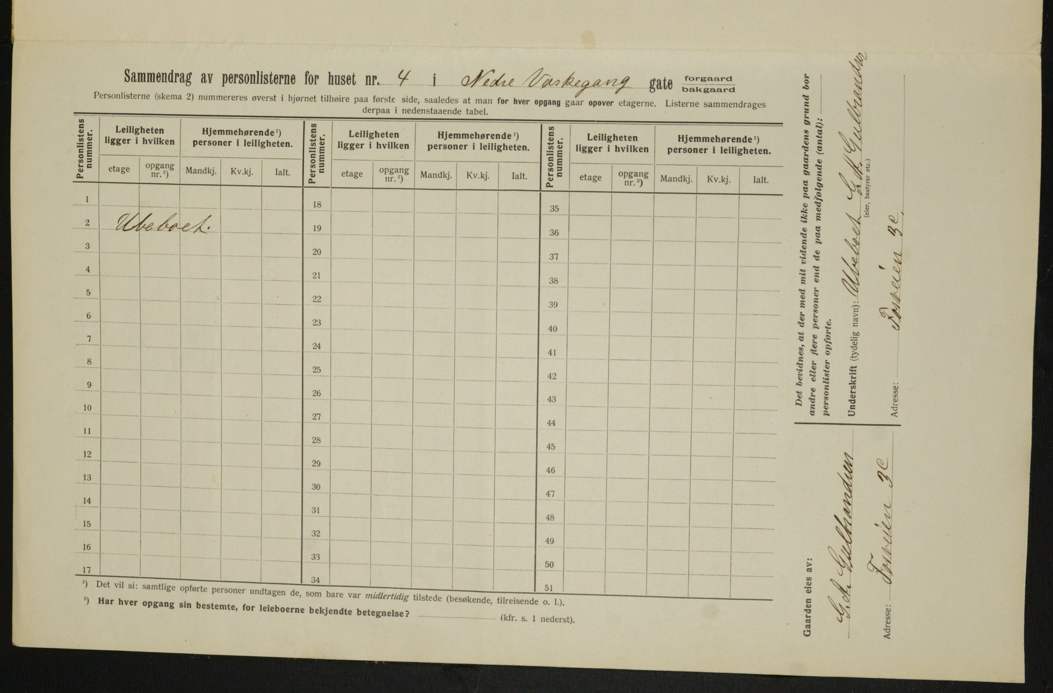 OBA, Kommunal folketelling 1.2.1913 for Kristiania, 1913, s. 69501