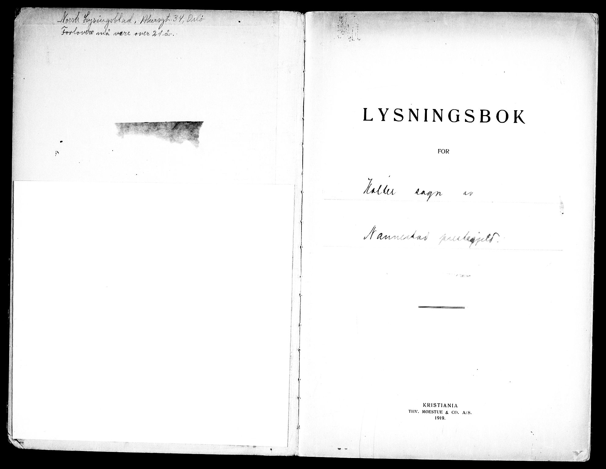 Nannestad prestekontor Kirkebøker, SAO/A-10414a/H/Hb/L0001: Lysningsprotokoll nr. II 1, 1919-1969