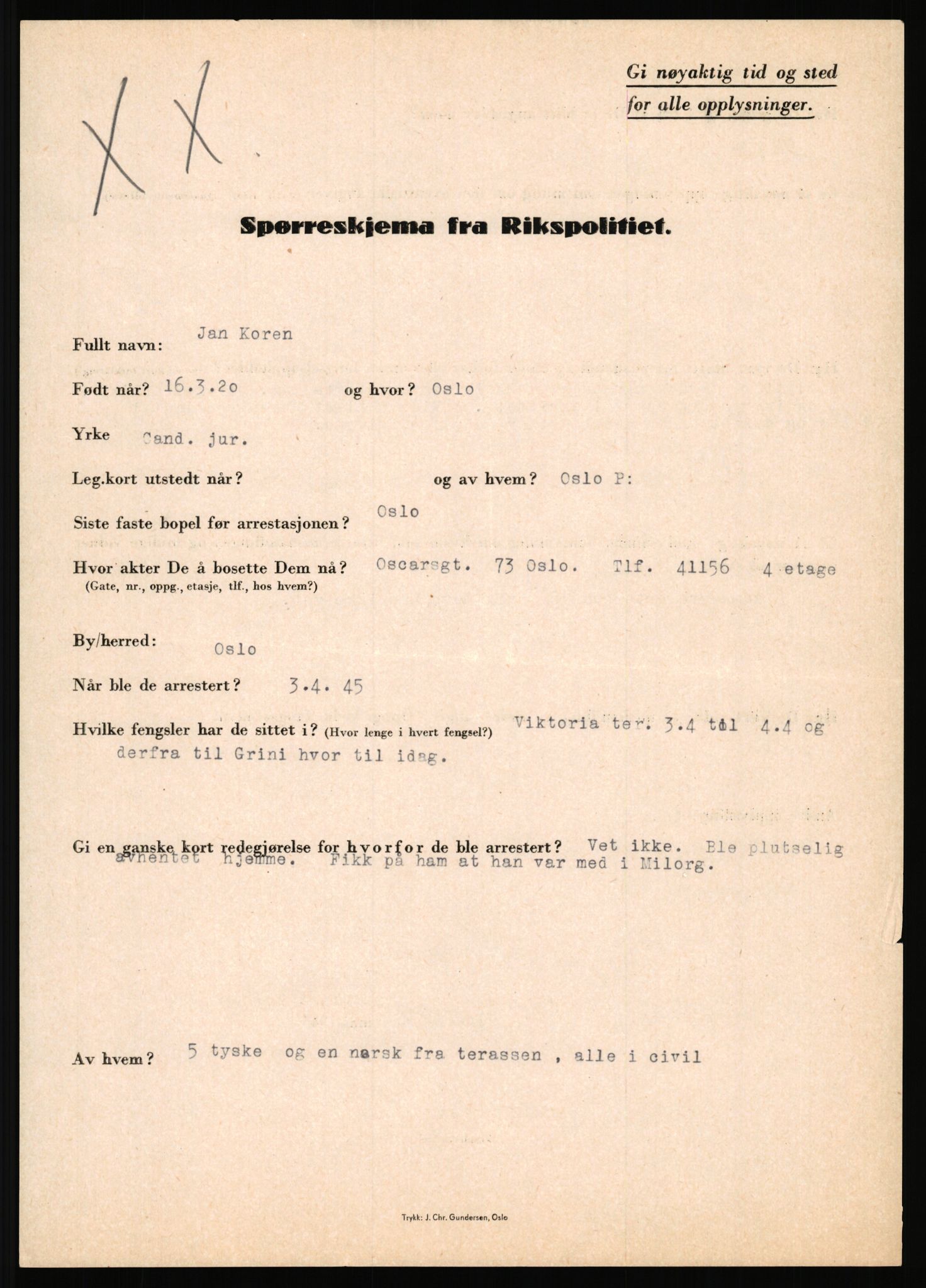 Rikspolitisjefen, AV/RA-S-1560/L/L0009: Karlsen, Aksel Emanuel - Kristiansen, Øivind Vetre, 1940-1945, s. 775