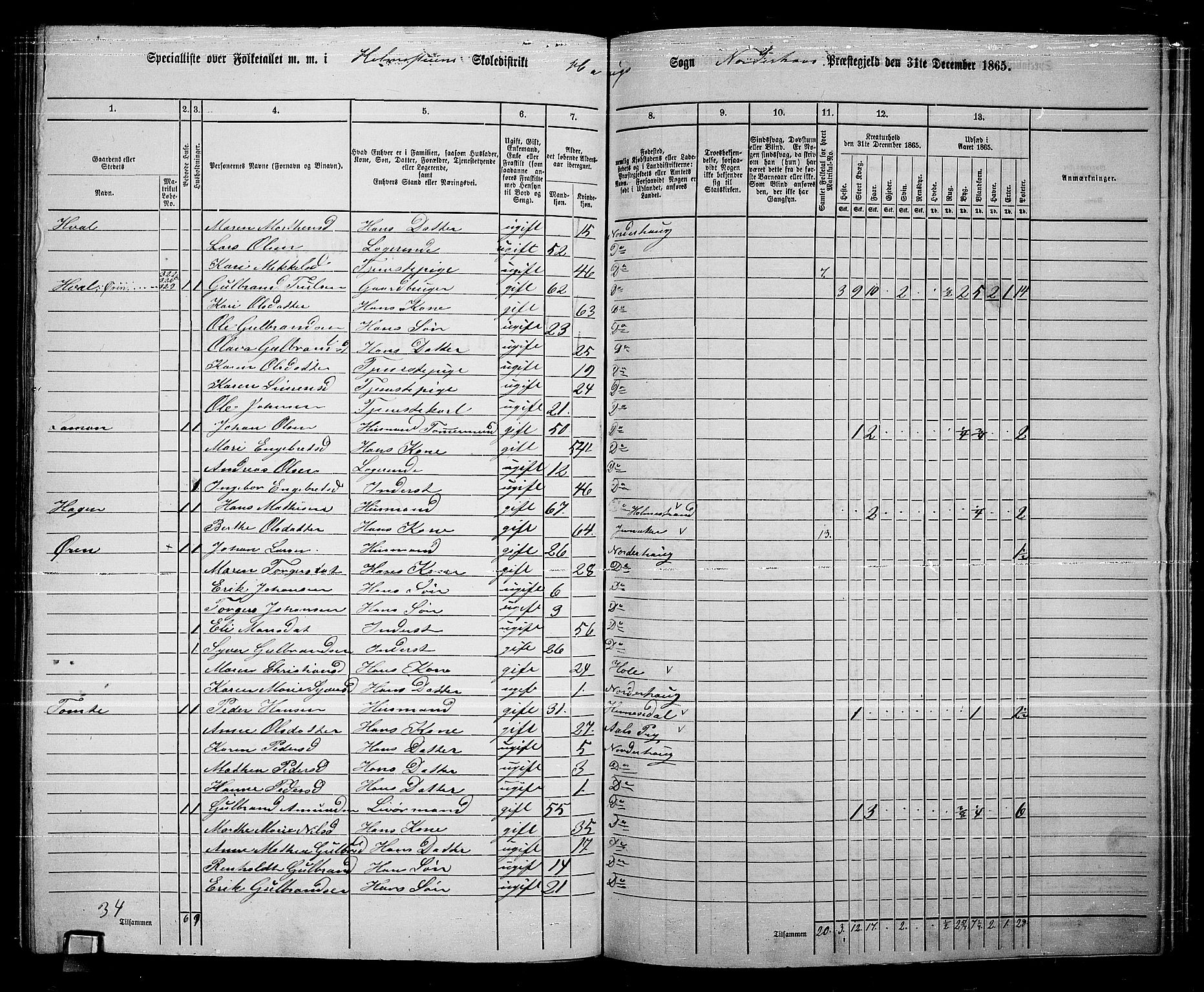 RA, Folketelling 1865 for 0613L Norderhov prestegjeld, Norderhov sokn, Haug sokn og Lunder sokn, 1865, s. 236