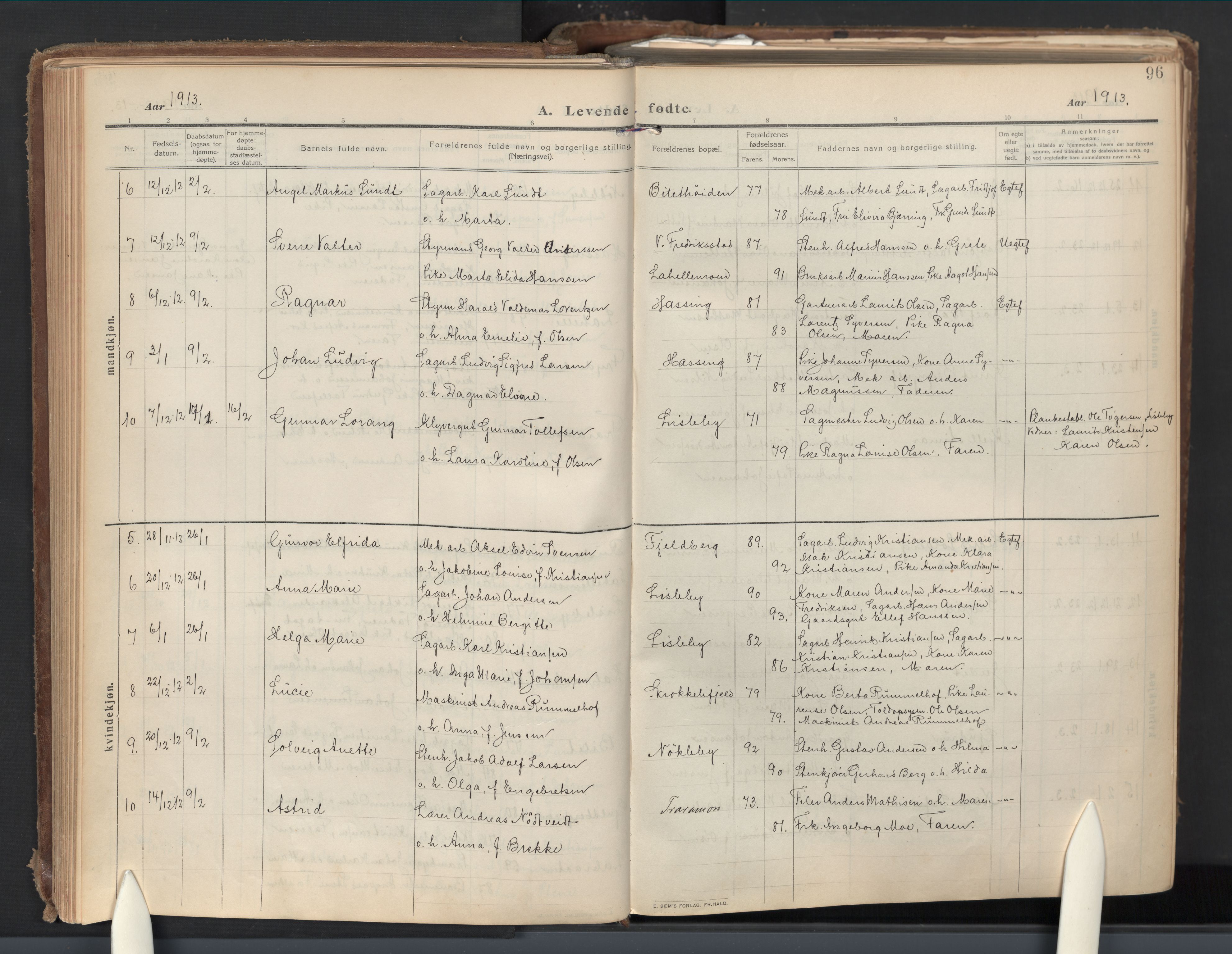 Glemmen prestekontor Kirkebøker, AV/SAO-A-10908/G/Ga/L0007: Klokkerbok nr. 7, 1909-1930, s. 96