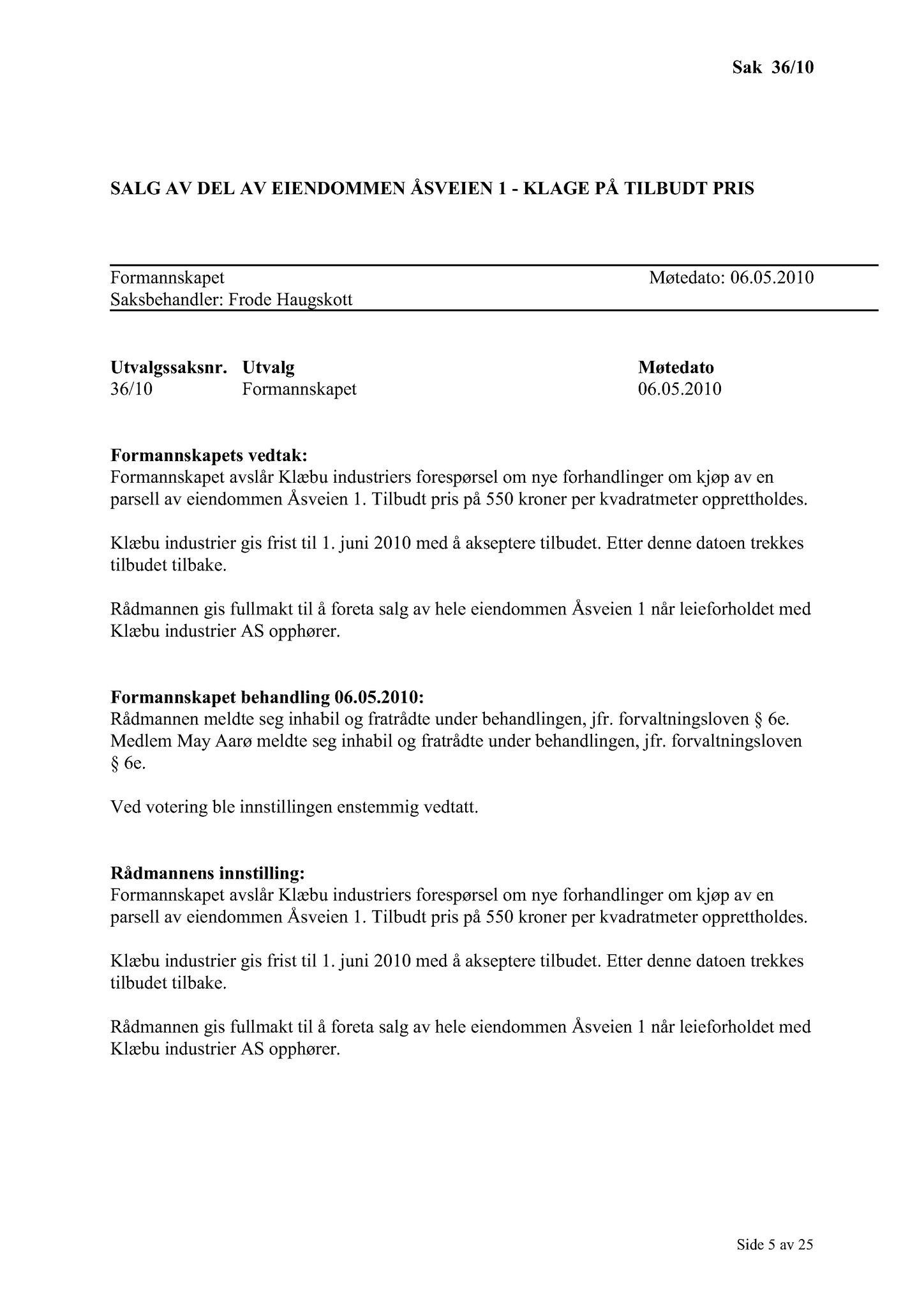 Klæbu Kommune, TRKO/KK/02-FS/L003: Formannsskapet - Møtedokumenter, 2010, s. 677