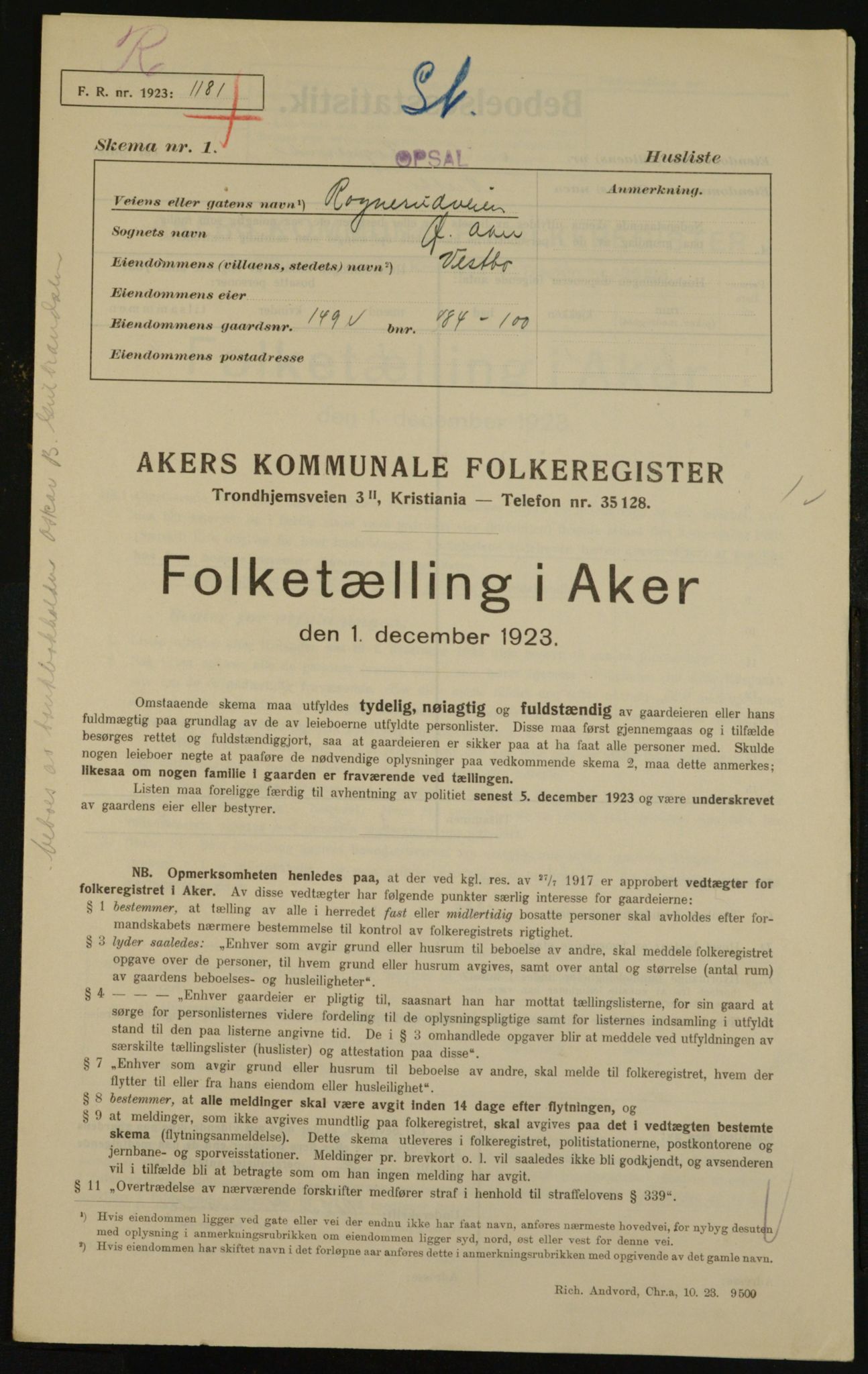 , Kommunal folketelling 1.12.1923 for Aker, 1923, s. 29918