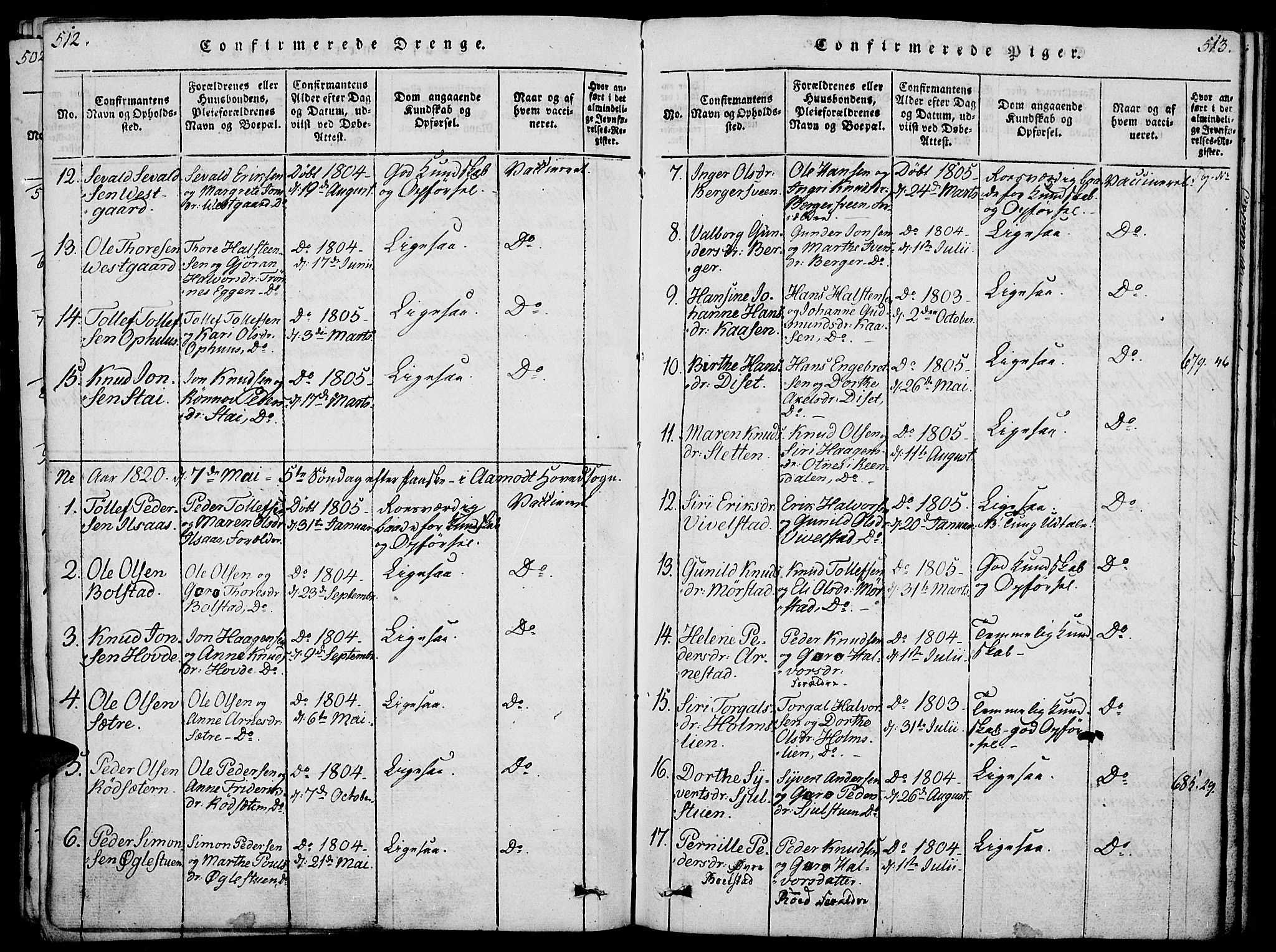 Åmot prestekontor, Hedmark, AV/SAH-PREST-056/H/Ha/Haa/L0005: Ministerialbok nr. 5, 1815-1841, s. 512-513