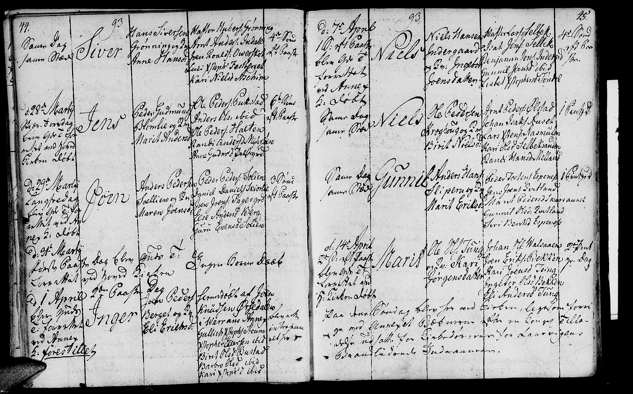 Ministerialprotokoller, klokkerbøker og fødselsregistre - Sør-Trøndelag, AV/SAT-A-1456/646/L0606: Ministerialbok nr. 646A04, 1791-1805, s. 44-45