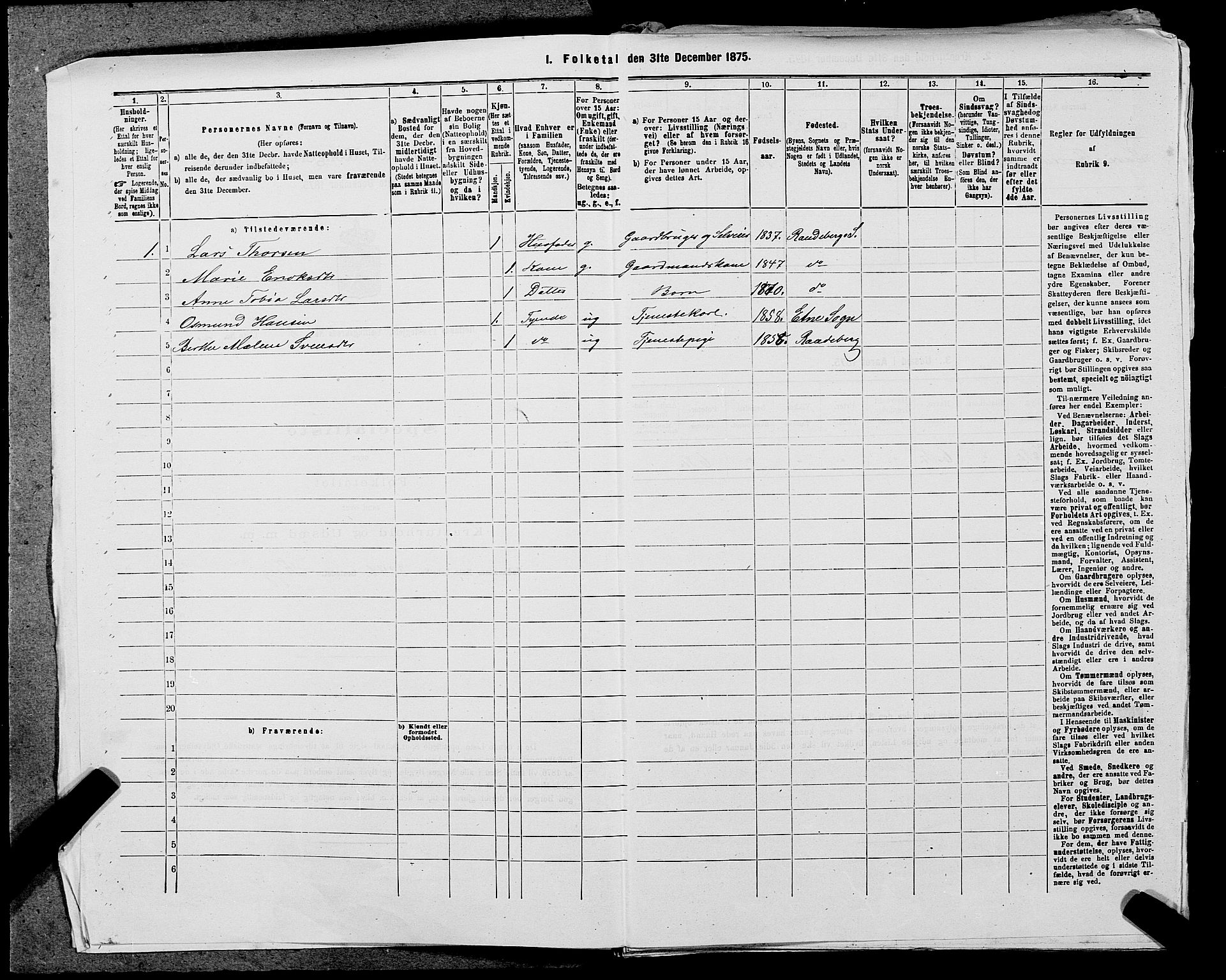 SAST, Folketelling 1875 for 1126P Hetland prestegjeld, 1875, s. 1581