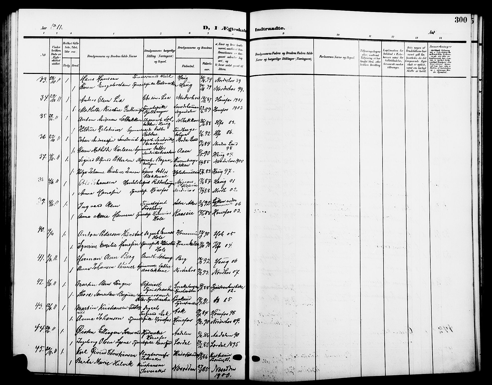 Hønefoss kirkebøker, AV/SAKO-A-609/G/Ga/L0003: Klokkerbok nr. 3, 1905-1925, s. 300