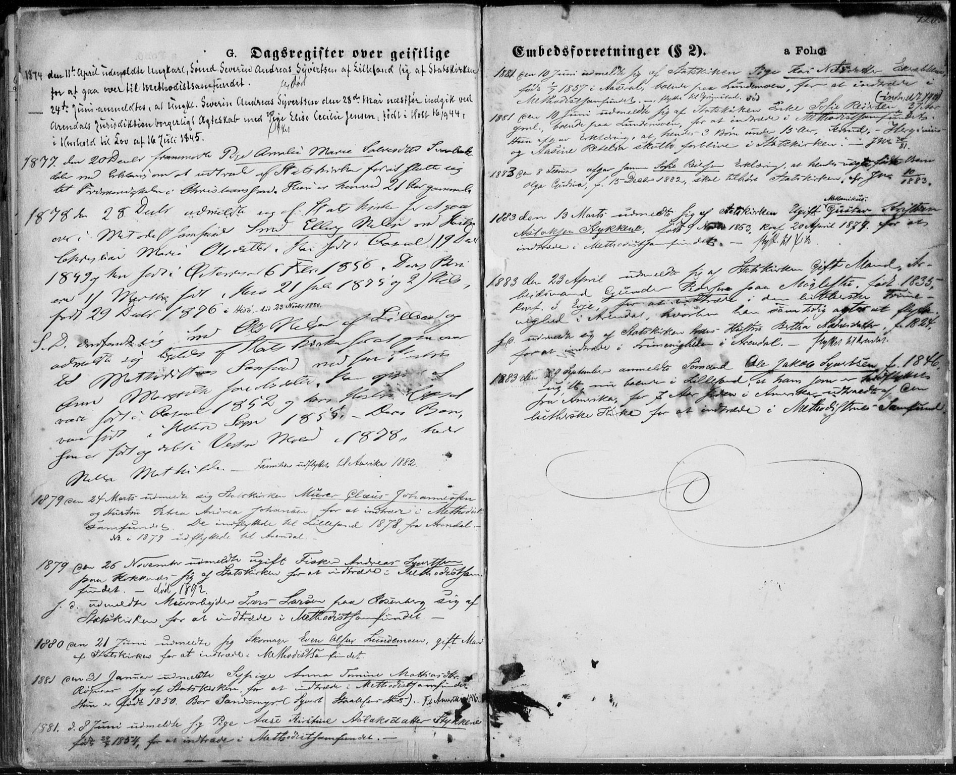 Vestre Moland sokneprestkontor, AV/SAK-1111-0046/F/Fa/Fab/L0008: Ministerialbok nr. A 8, 1873-1883, s. 420