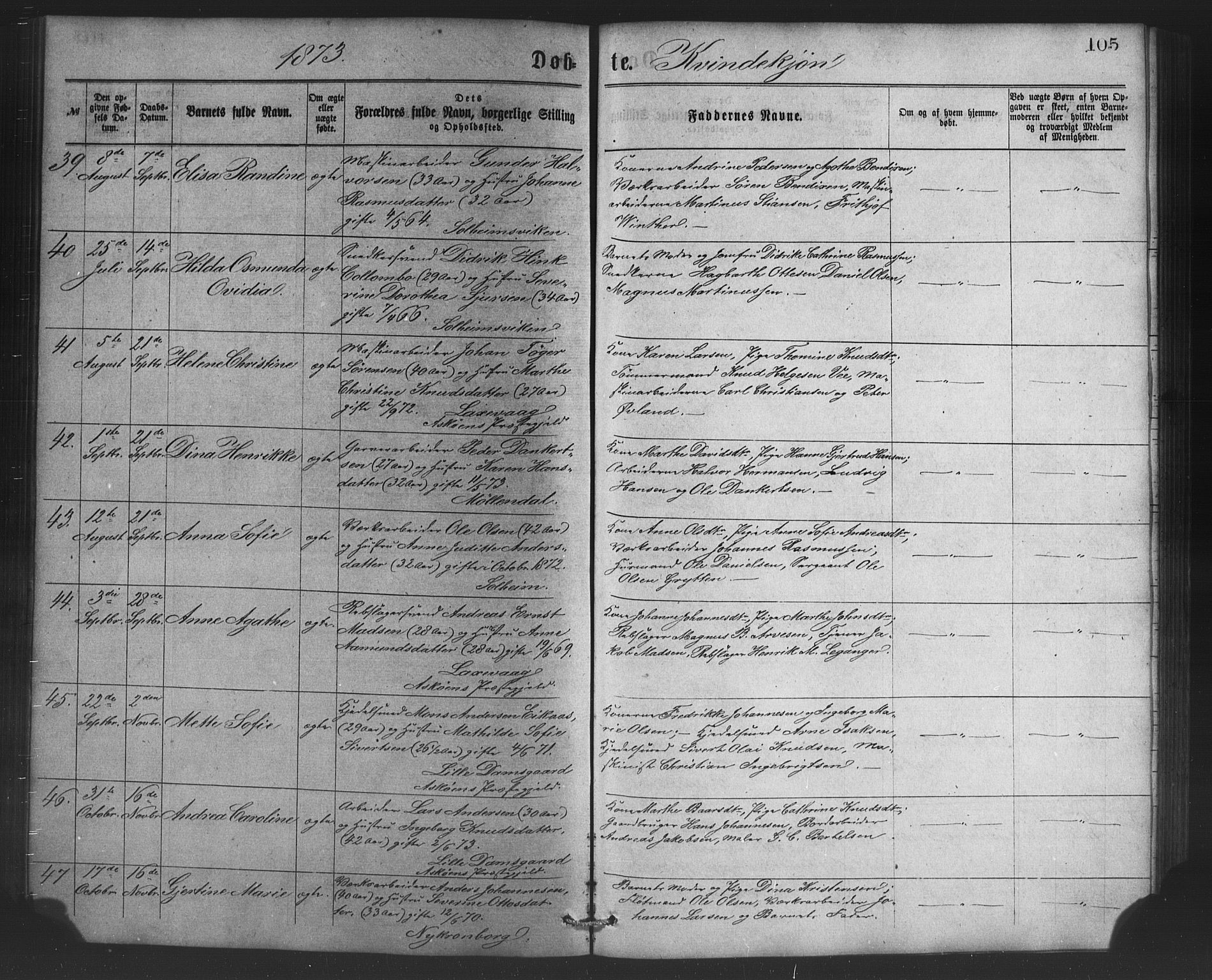 St. Jørgens hospital og Årstad sokneprestembete, AV/SAB-A-99934: Klokkerbok nr. A 4, 1873-1885, s. 105