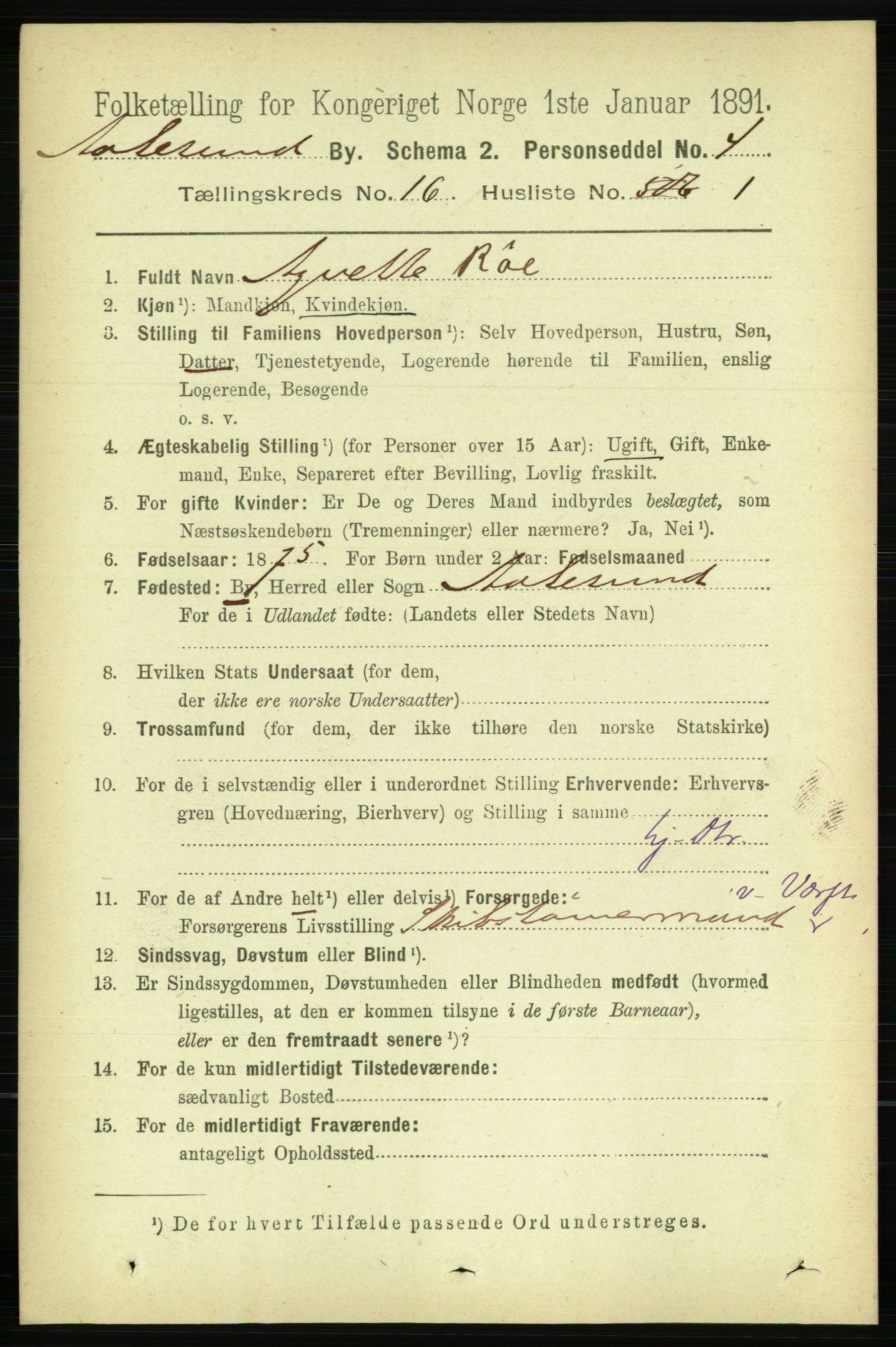RA, Folketelling 1891 for 1501 Ålesund kjøpstad, 1891, s. 9511