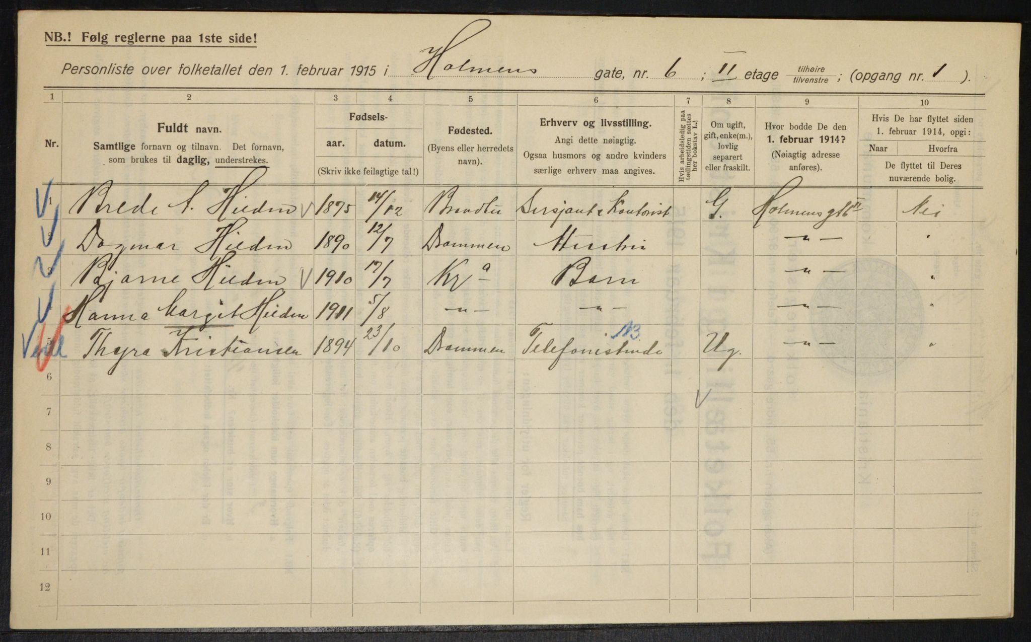 OBA, Kommunal folketelling 1.2.1915 for Kristiania, 1915, s. 40463