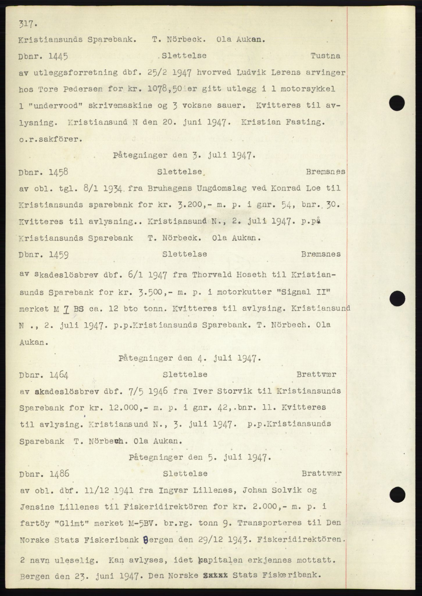 Nordmøre sorenskriveri, SAT/A-4132/1/2/2Ca: Pantebok nr. C82b, 1946-1951, Dagboknr: 1445/1947