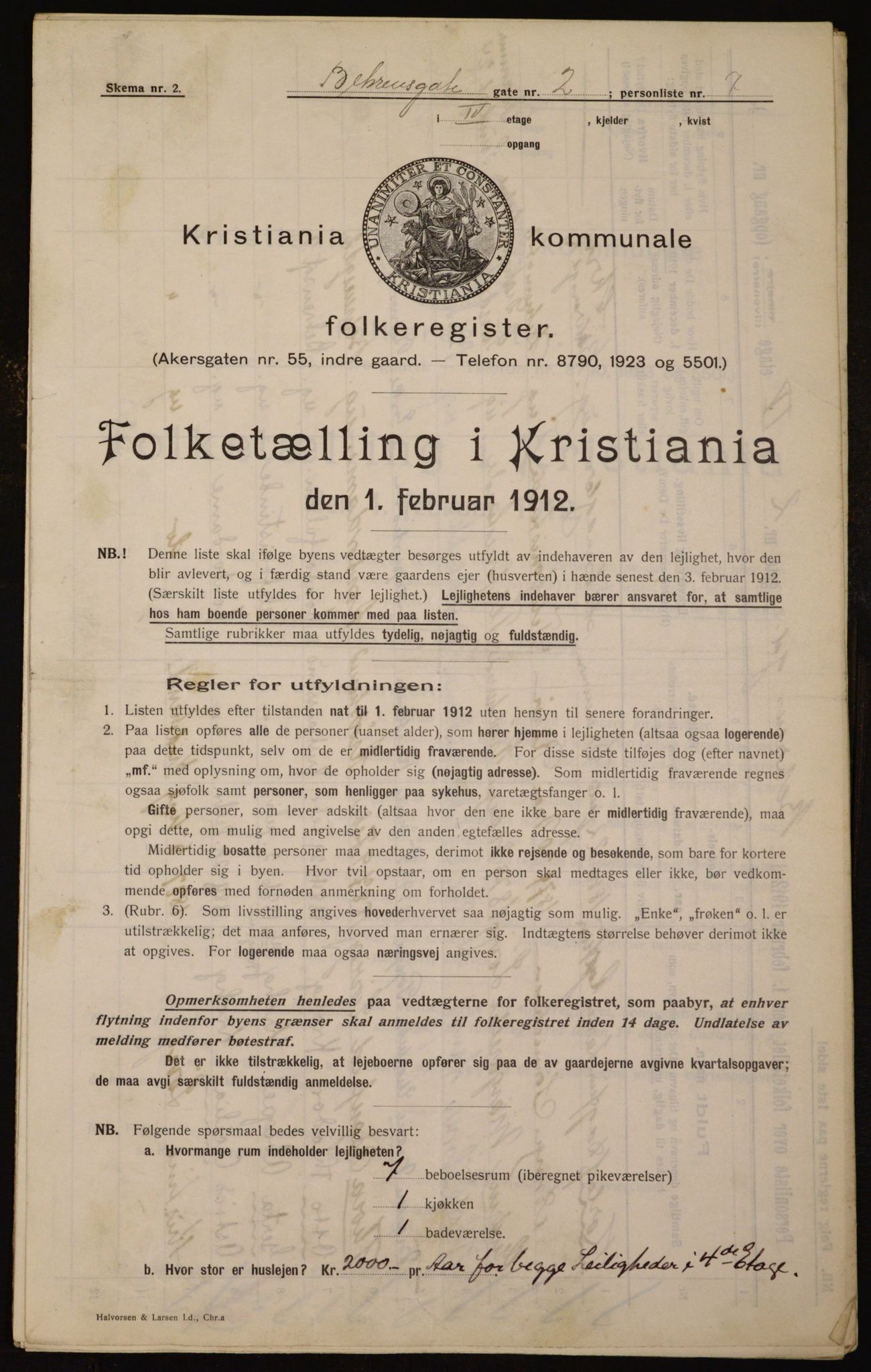 OBA, Kommunal folketelling 1.2.1912 for Kristiania, 1912, s. 3254