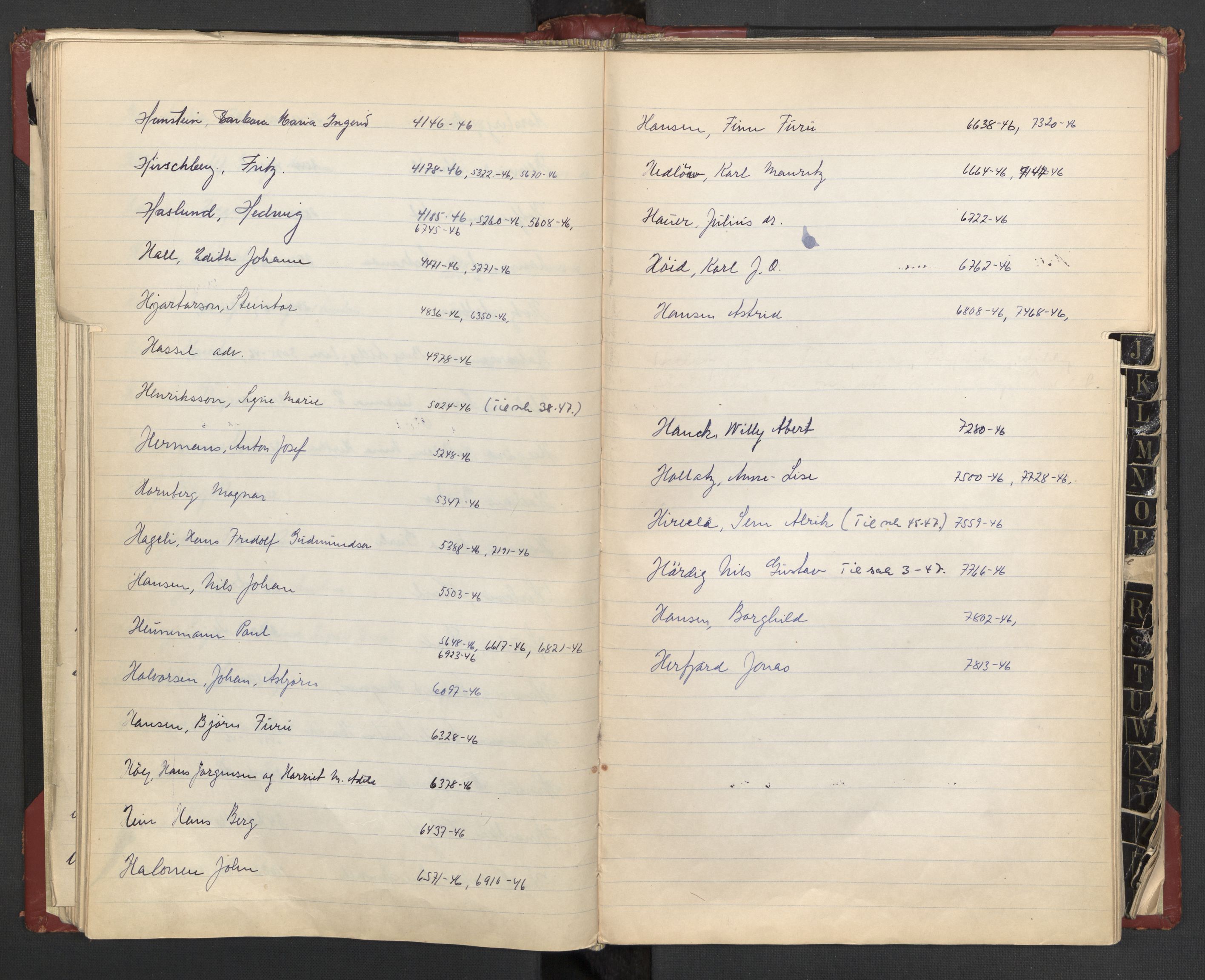 Justisdepartementet, 3. politikontor P3, AV/RA-S-1051/C/Cc/L0002: Journalregister over statsborgersaker, 1940-1946, s. 43