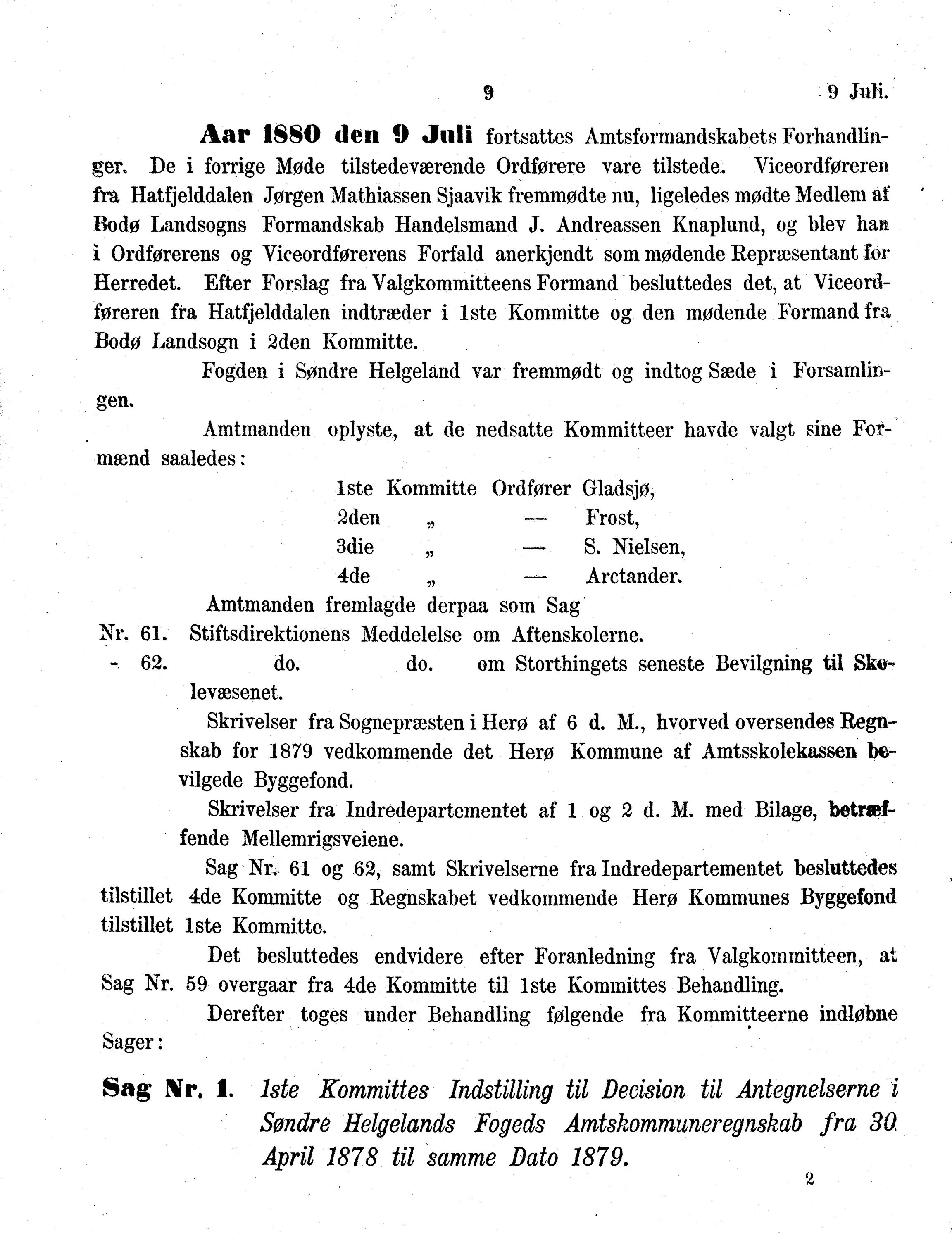Nordland Fylkeskommune. Fylkestinget, AIN/NFK-17/176/A/Ac/L0013: Fylkestingsforhandlinger 1880, 1880, s. 9