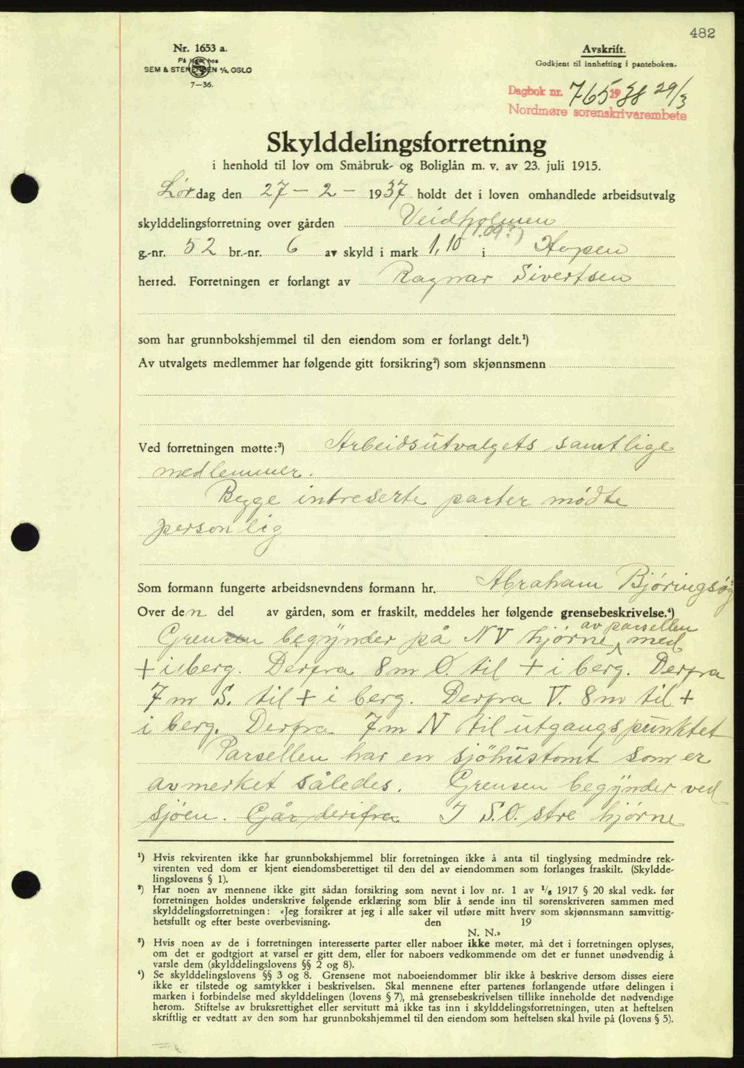 Nordmøre sorenskriveri, SAT/A-4132/1/2/2Ca: Pantebok nr. A83, 1938-1938, Dagboknr: 765/1938