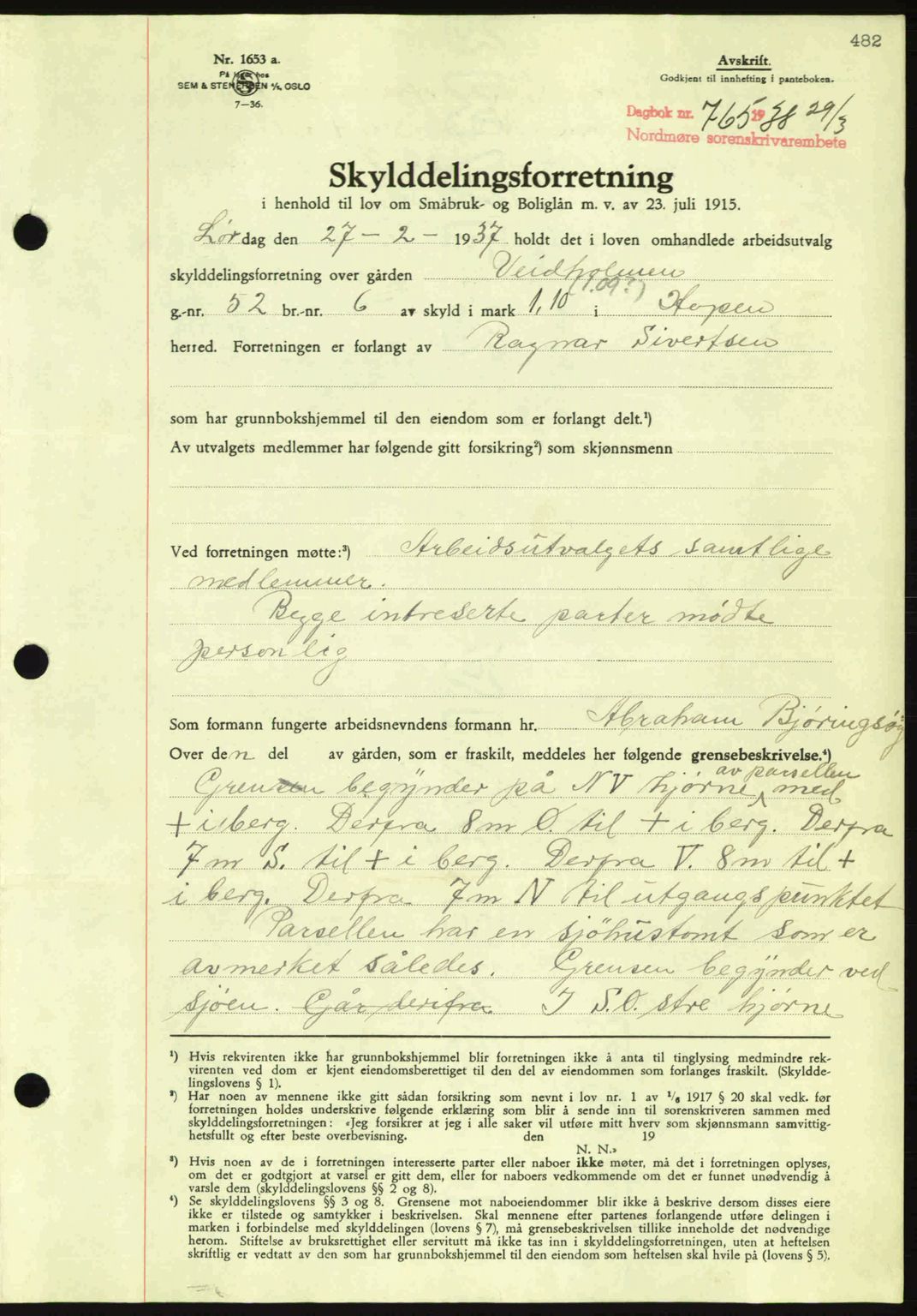 Nordmøre sorenskriveri, AV/SAT-A-4132/1/2/2Ca: Pantebok nr. A83, 1938-1938, Dagboknr: 765/1938