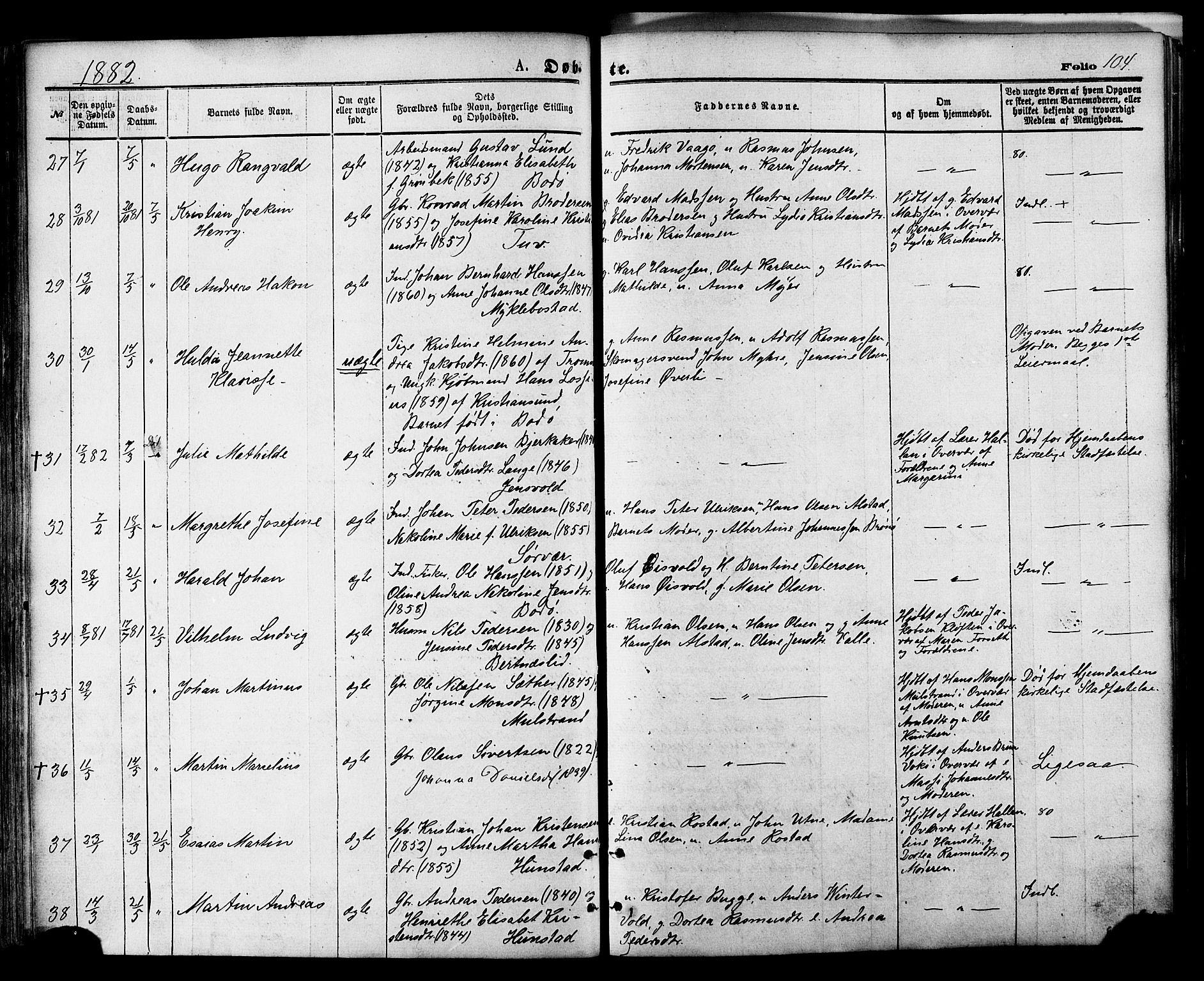 Ministerialprotokoller, klokkerbøker og fødselsregistre - Nordland, SAT/A-1459/801/L0009: Ministerialbok nr. 801A09, 1876-1883, s. 104