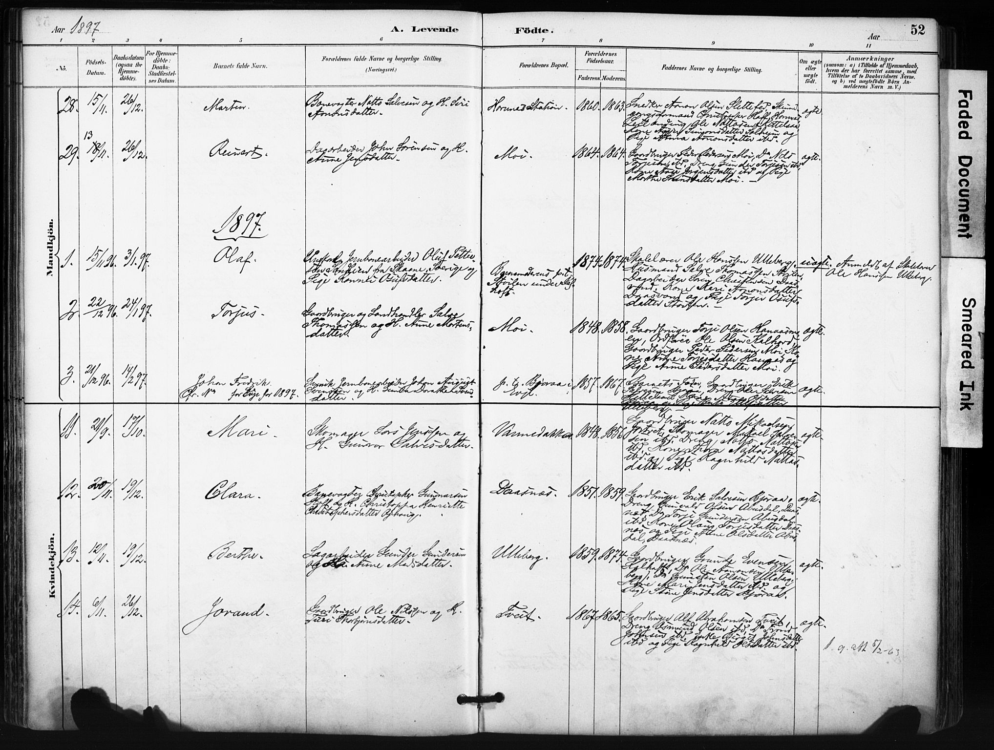 Evje sokneprestkontor, AV/SAK-1111-0008/F/Fa/Fab/L0003: Ministerialbok nr. A 3, 1884-1909, s. 52