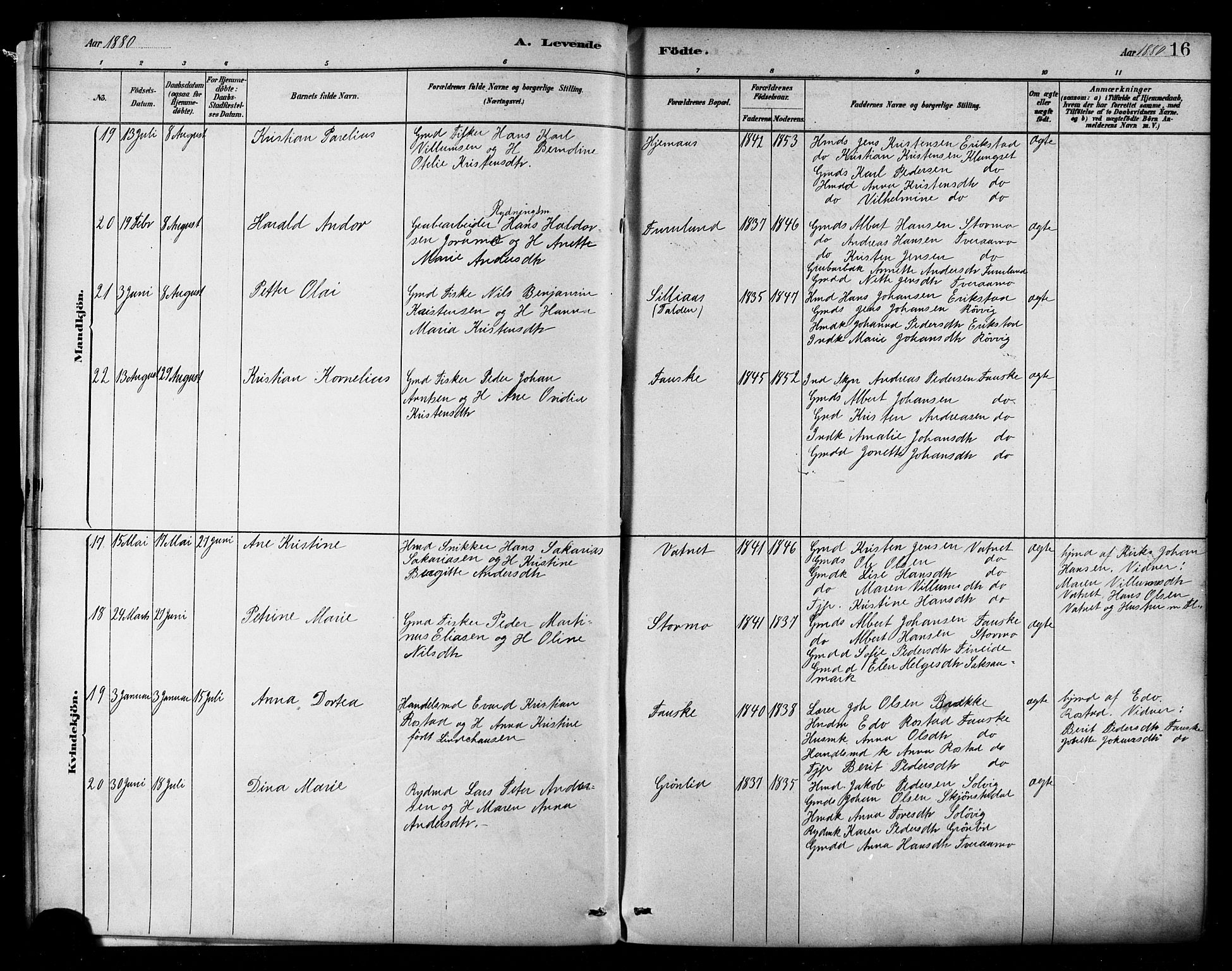 Ministerialprotokoller, klokkerbøker og fødselsregistre - Nordland, AV/SAT-A-1459/849/L0689: Ministerialbok nr. 849A01, 1879-1889, s. 16