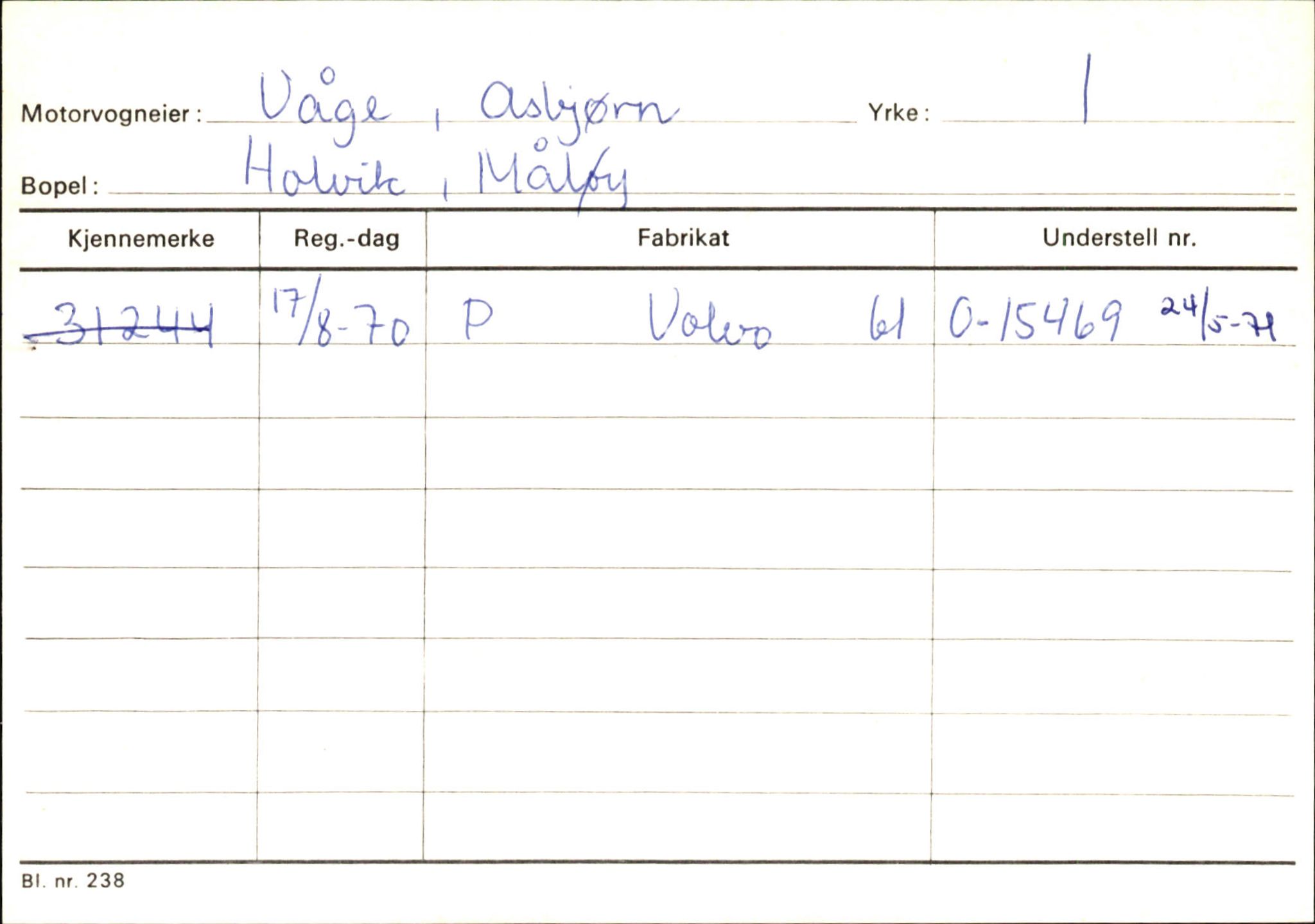 Statens vegvesen, Sogn og Fjordane vegkontor, SAB/A-5301/4/F/L0145: Registerkort Vågsøy S-Å. Årdal I-P, 1945-1975, s. 710