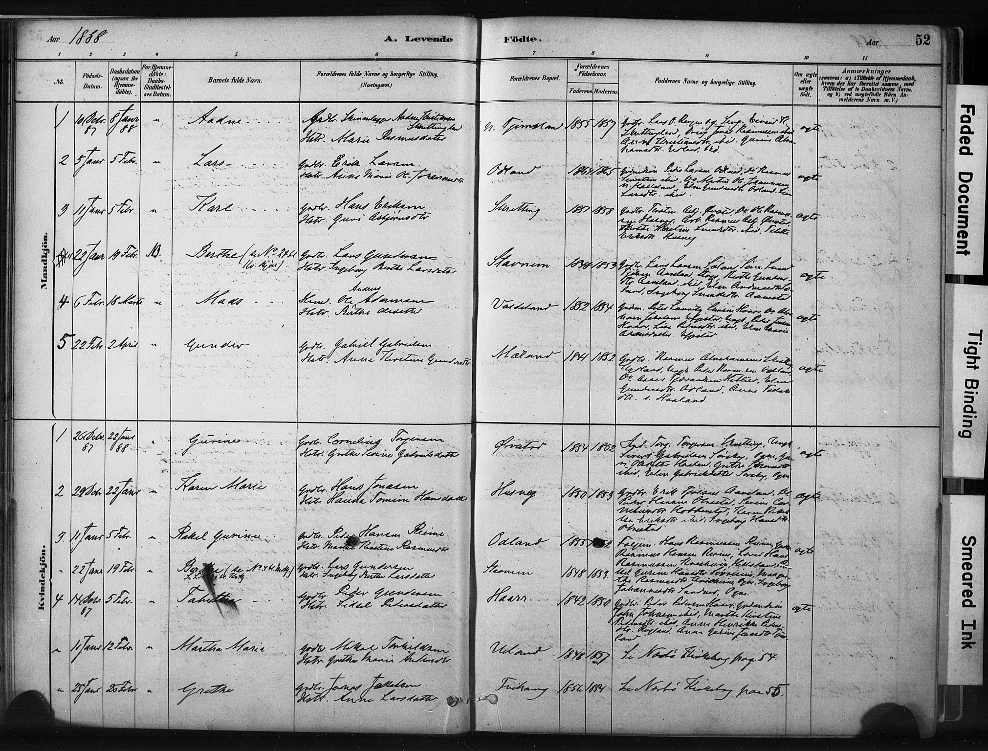 Hå sokneprestkontor, AV/SAST-A-101801/001/30BA/L0011: Ministerialbok nr. A 10, 1879-1900, s. 52