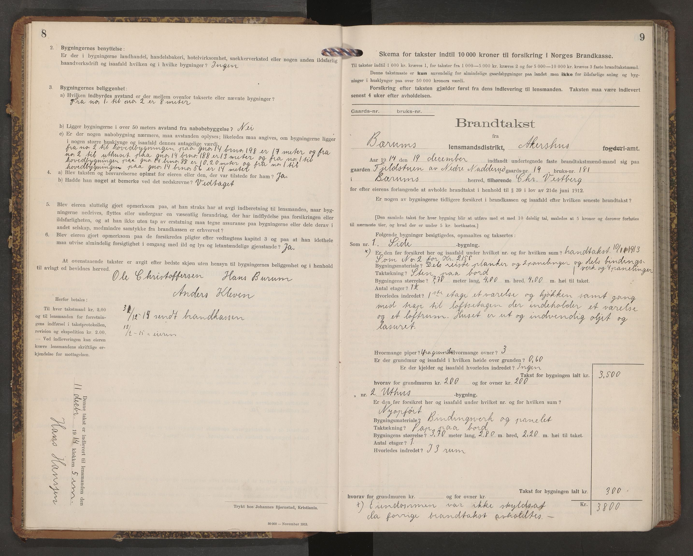 Norges brannkasse, branntakster Bærum, AV/SAO-A-11382/F/Fb/L0007: Branntakstprotokoll, 1914-1917