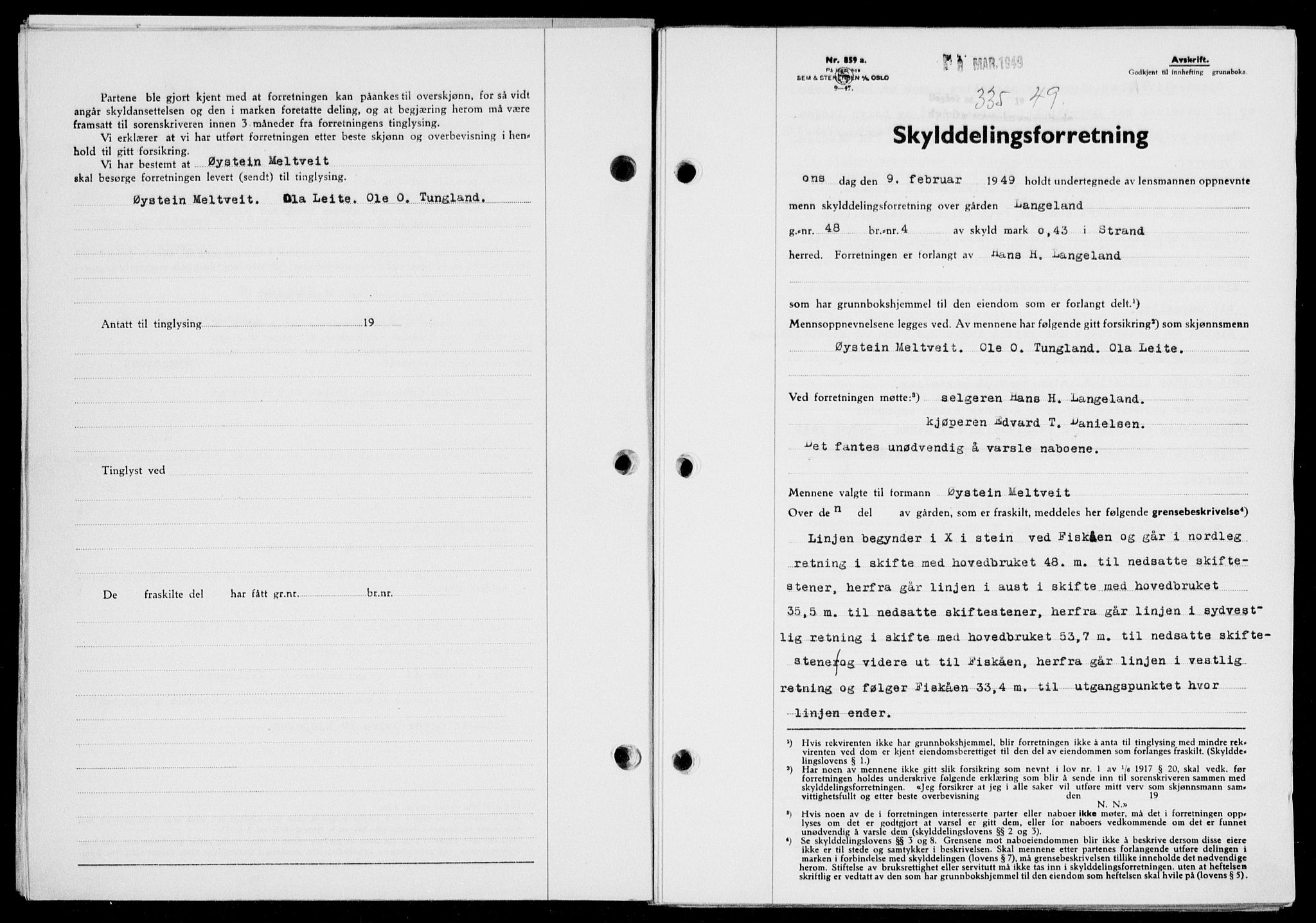 Ryfylke tingrett, SAST/A-100055/001/II/IIB/L0104: Pantebok nr. 83, 1948-1949, Dagboknr: 335/1949