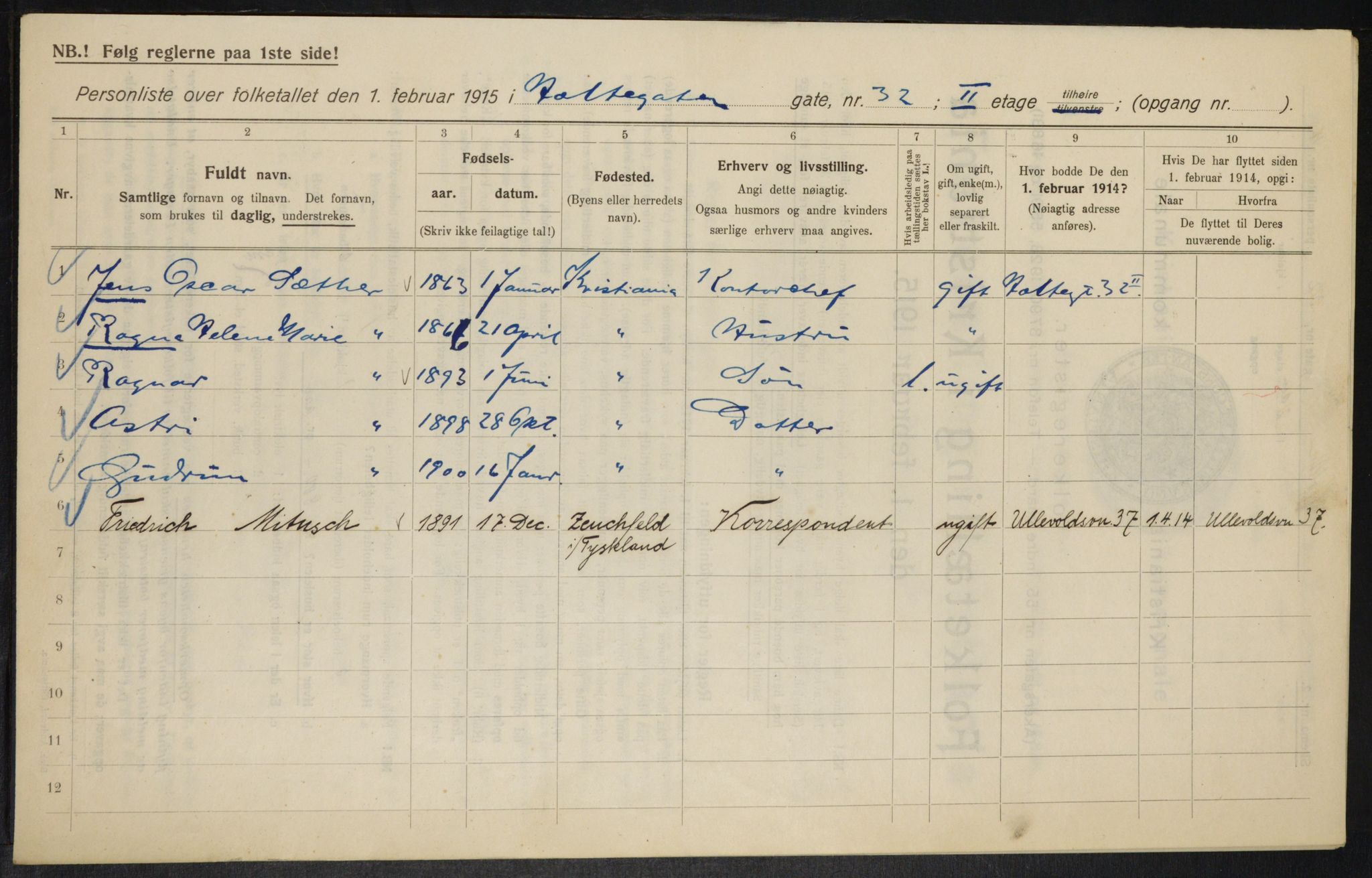 OBA, Kommunal folketelling 1.2.1915 for Kristiania, 1915, s. 40954