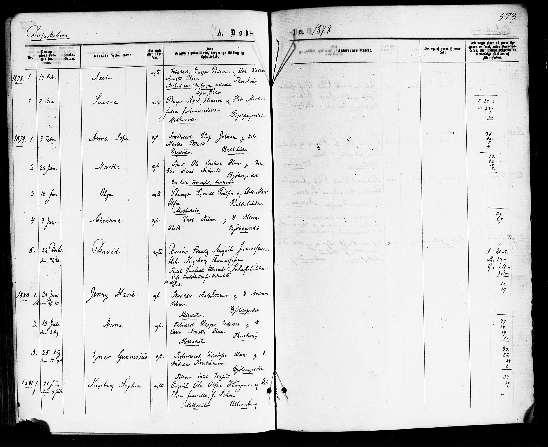 Vestre Aker prestekontor Kirkebøker, AV/SAO-A-10025/F/Fa/L0007: Ministerialbok nr. 7, 1875-1886, s. 573