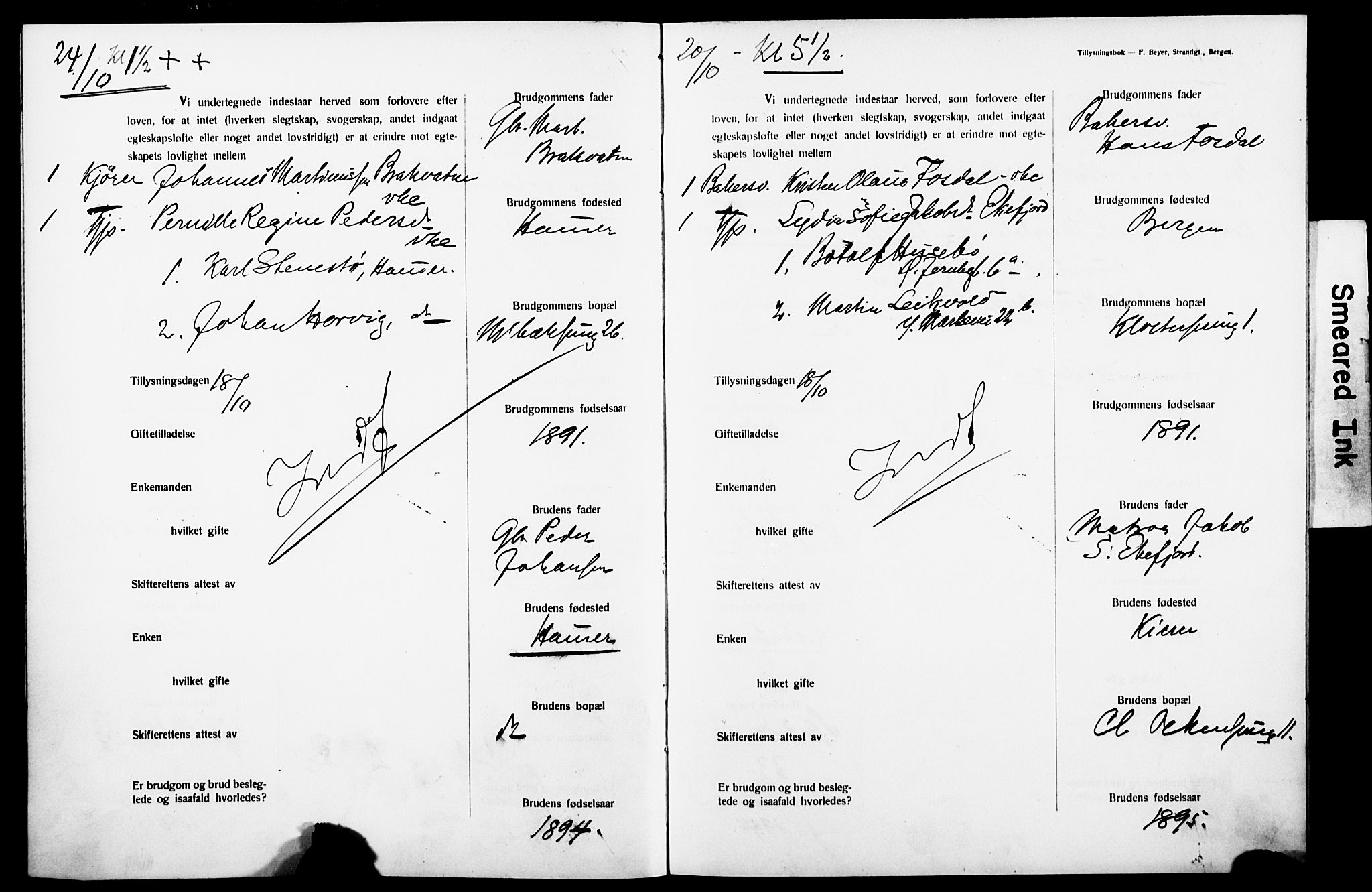 Nykirken Sokneprestembete, SAB/A-77101: Forlovererklæringer nr. II.5.7, 1914-1917, s. 9