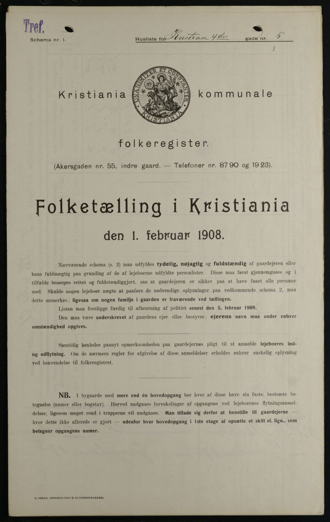 OBA, Kommunal folketelling 1.2.1908 for Kristiania kjøpstad, 1908, s. 48482
