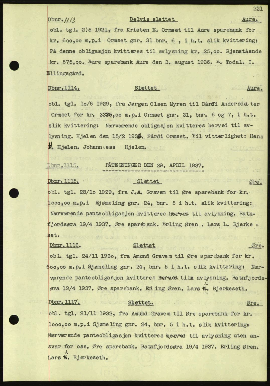 Nordmøre sorenskriveri, SAT/A-4132/1/2/2Ca: Pantebok nr. C80, 1936-1939, Dagboknr: 1113/1937